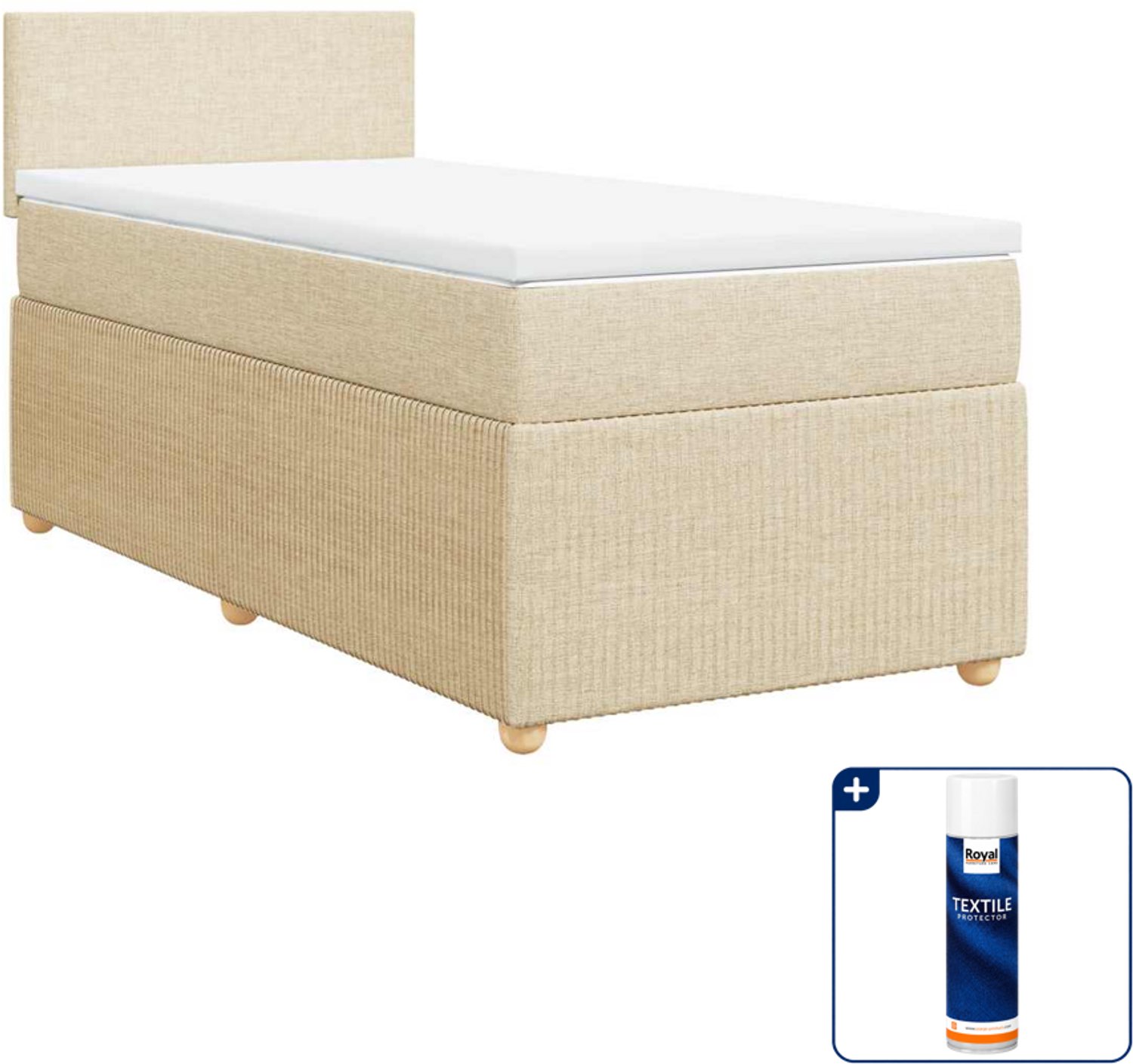 vidaXL boxspring met matras 80 x 200 cm - stof - crèmekleurig - Inclusief textielbeschermer 500 ml