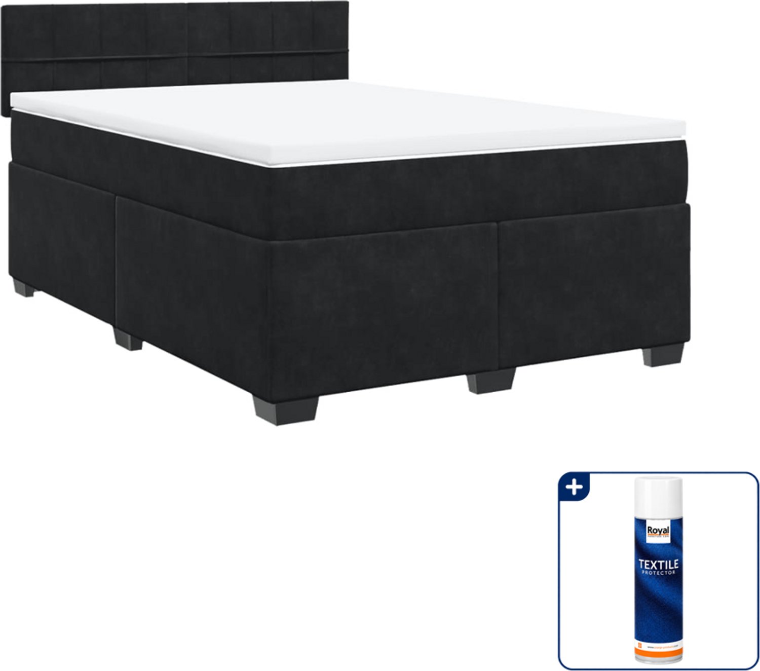 vidaXL boxspring met matras 140 x 190 cm - fluweel - zwart - Inclusief textielbeschermer 500 ml