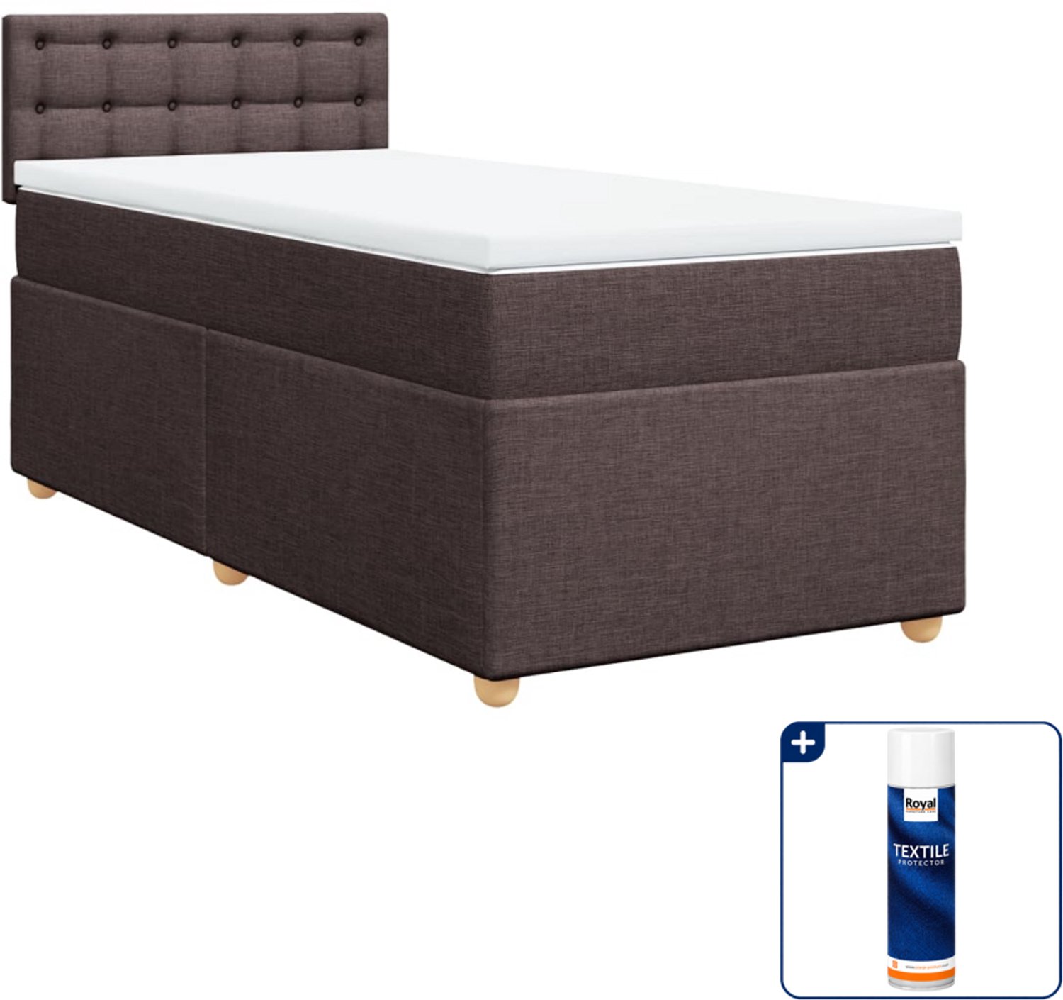 vidaXL boxspring met matras - 90 x 190 cm - donkerbruin - Inclusief textielbeschermer 500 ml