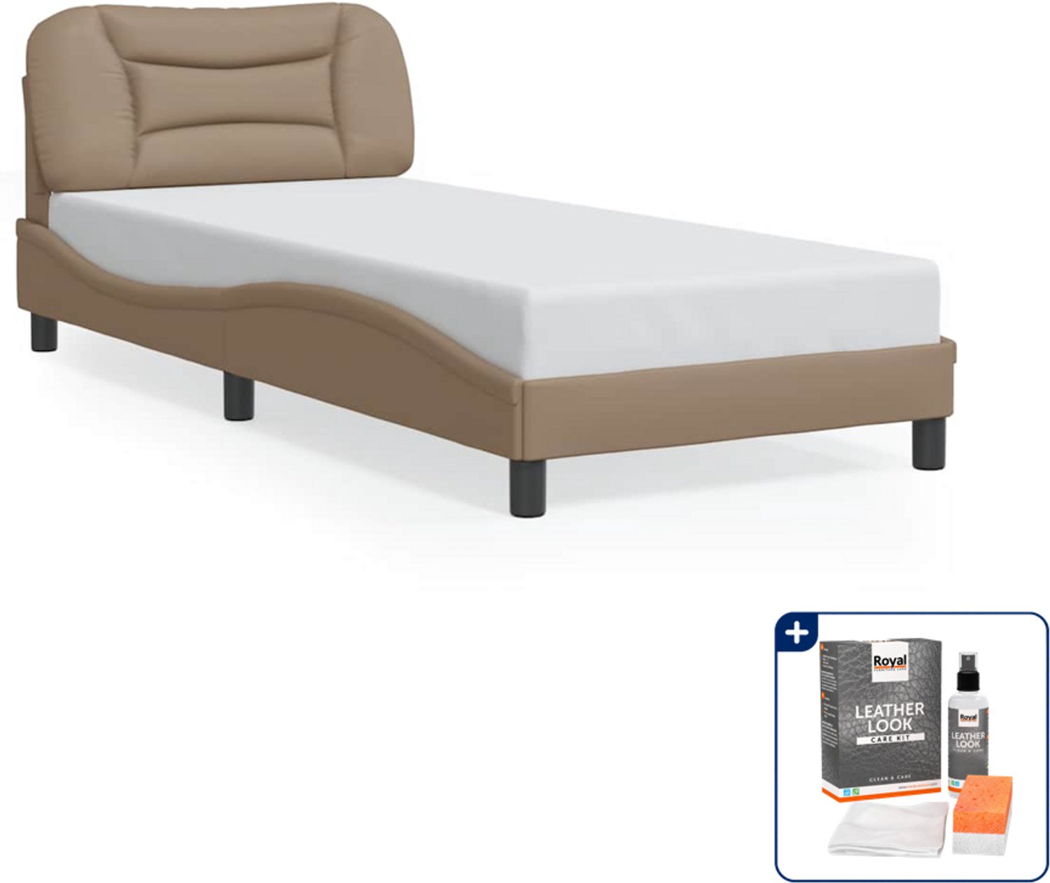 vidaXL bedframe Hvar 90 x 200 cm - kunstleer - cappuccino - Inclusief onderhoudsset voor kunstleer 150 ml Roze