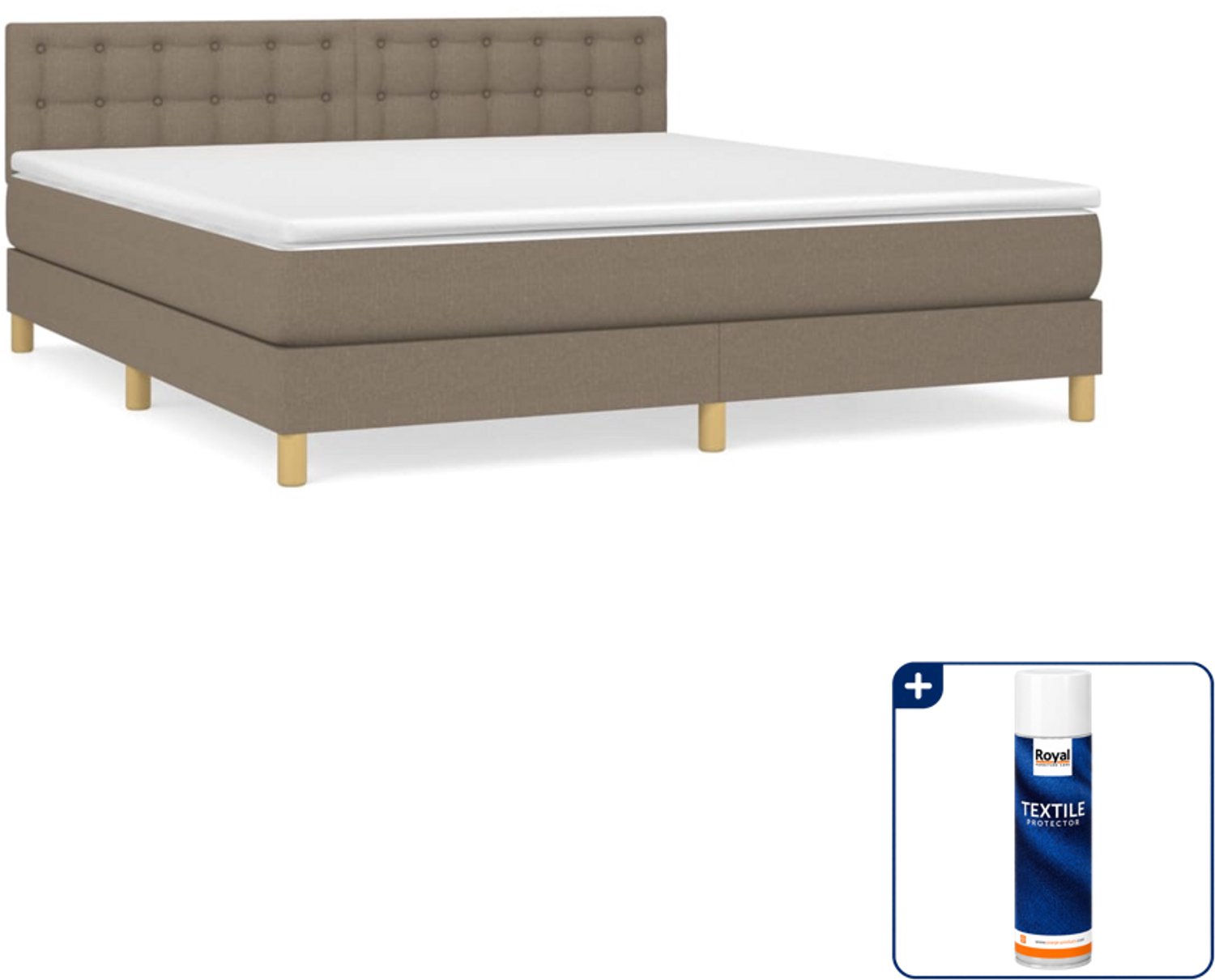 vidaXL boxspring met matras - Kingsize - 180 x 200 cm - taupe - Inclusief textielbeschermer 500 ml