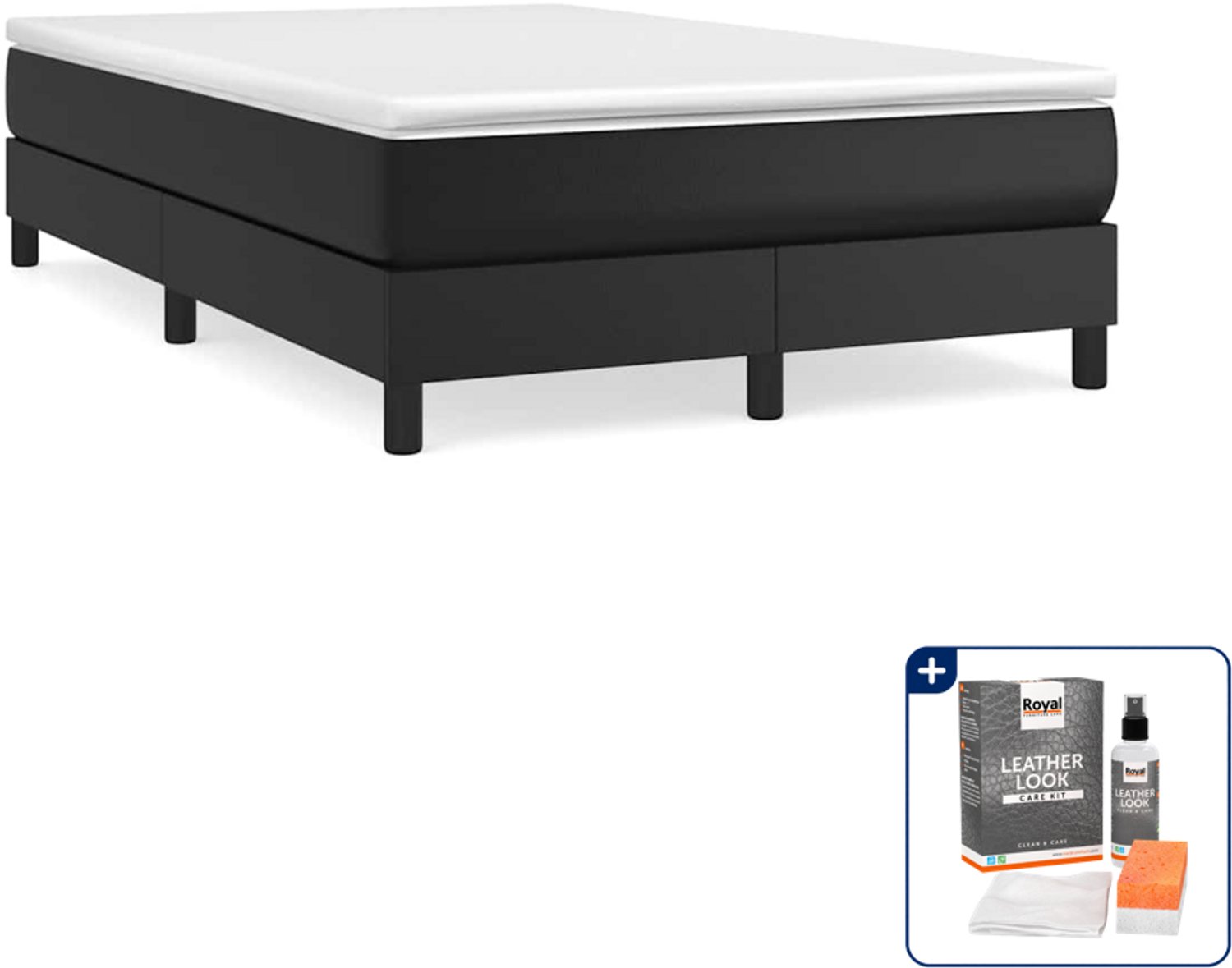 vidaXL boxspring met matras 120 x 200 cm - kunstleer - zwart - Inclusief onderhoudsset voor kunstleer 150 ml