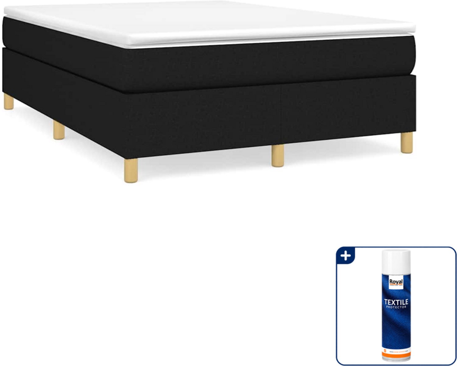 vidaXL boxspring met matras - Small double - 140 x 200 cm - zwart - Inclusief textielbeschermer 500 ml