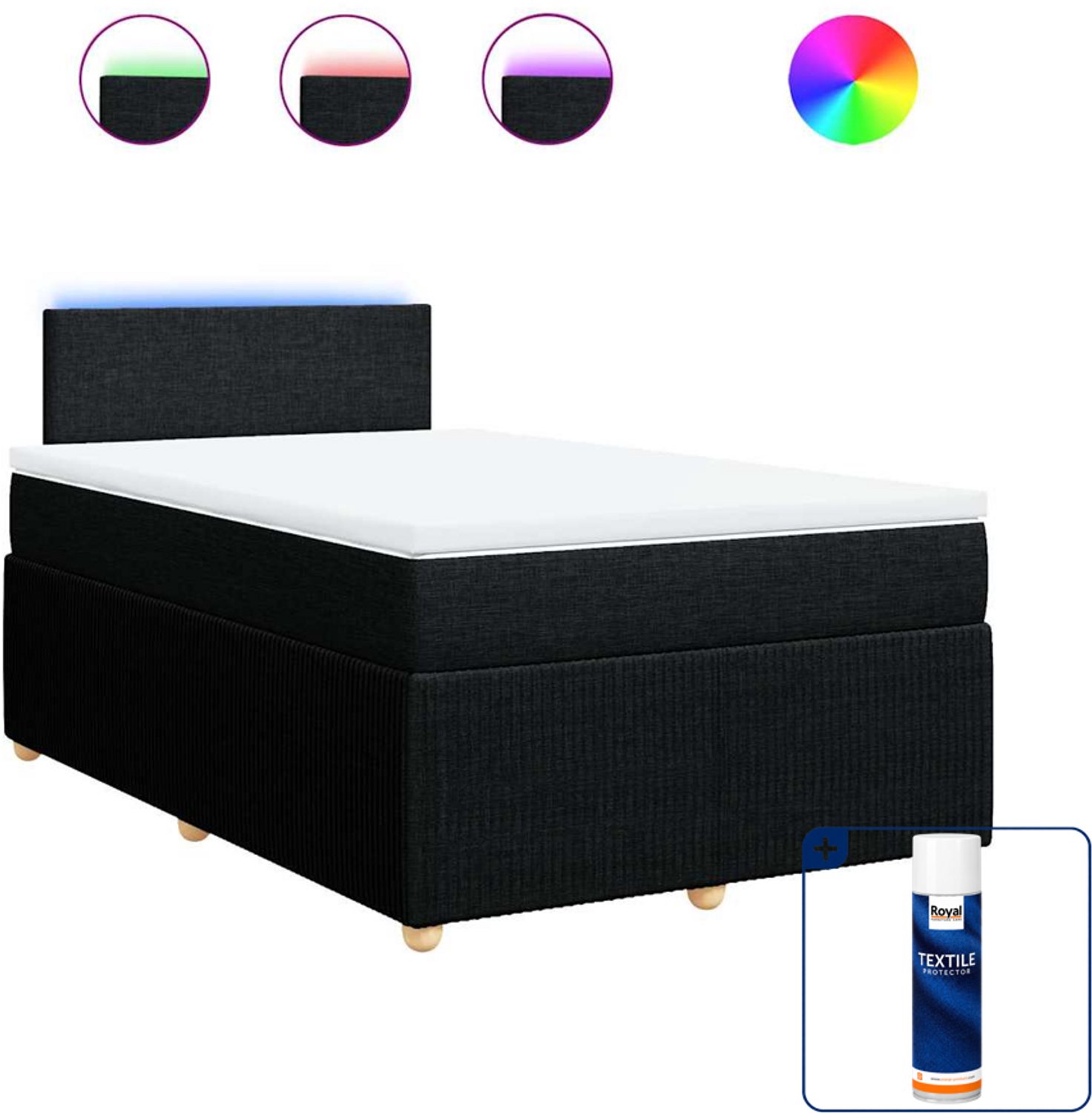 vidaXL boxspring met matras 120 x 200 cm - stof - zwart - Inclusief textielbeschermer 500 ml