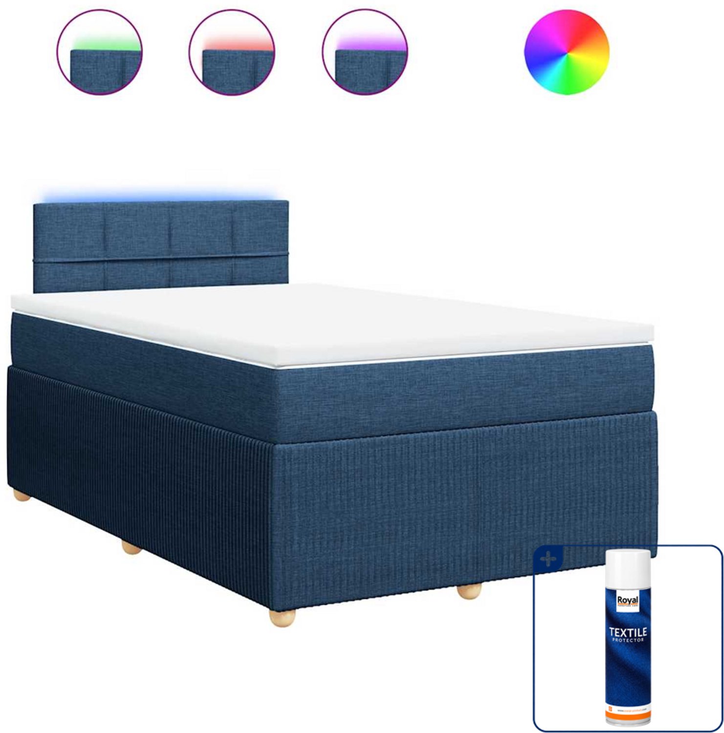 vidaXL boxspring met matras 120 x 200 cm - stof - blauw - Inclusief textielbeschermer 500 ml