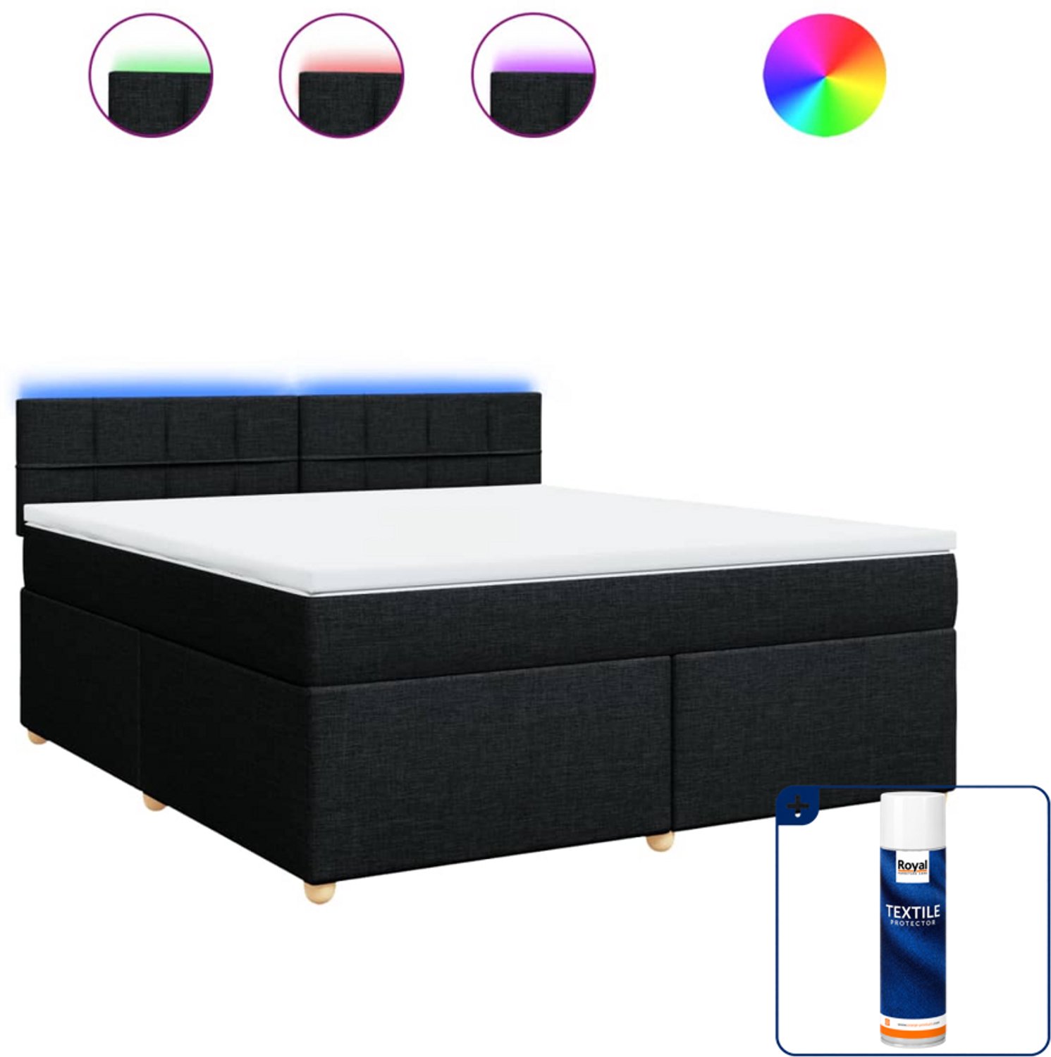 vidaXL Kingsize boxspring met matras - 180 x 200 cm - zwart - Inclusief textielbeschermer 500 ml
