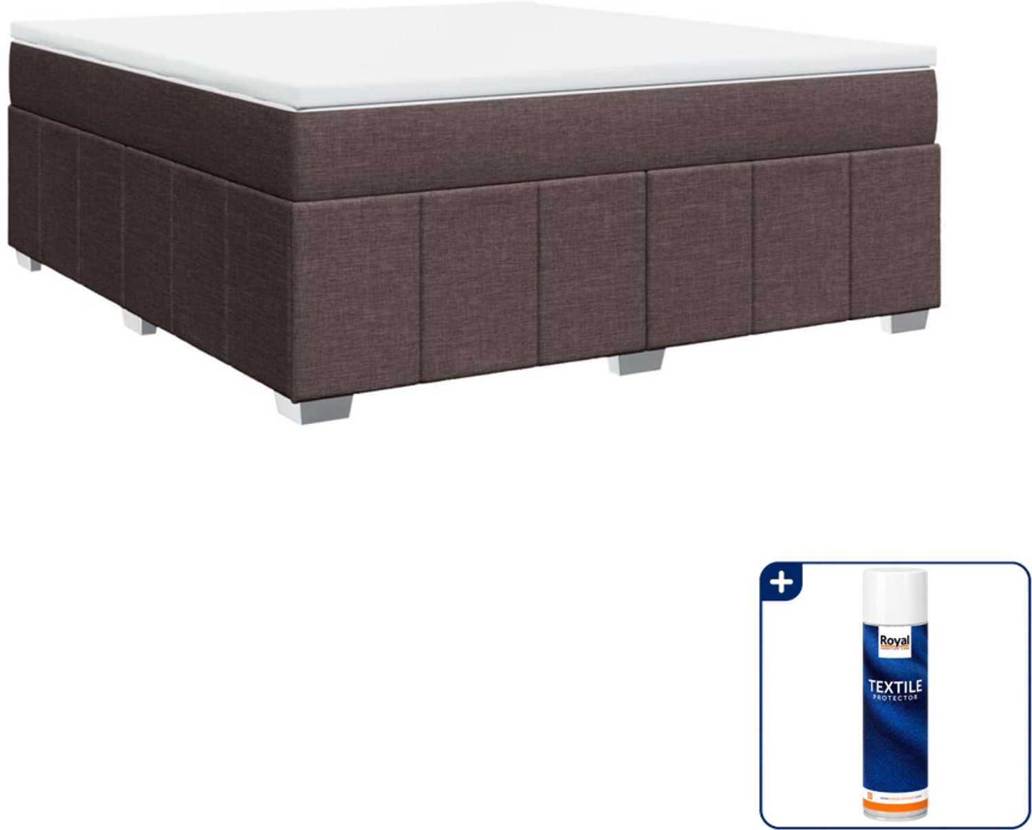 vidaXL Kingsize boxspring met matras - 180 x 200 cm - donkerbruin - Inclusief textielbeschermer 500 ml