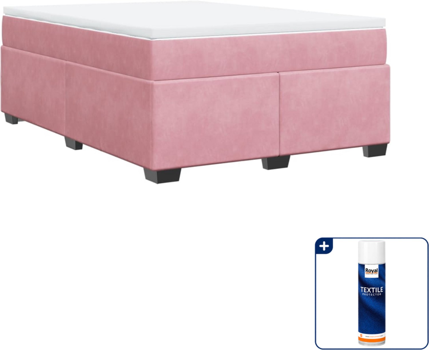 vidaXL boxspring met matras - Queensize - 160 x 200 cm - roze - Inclusief textielbeschermer 500 ml