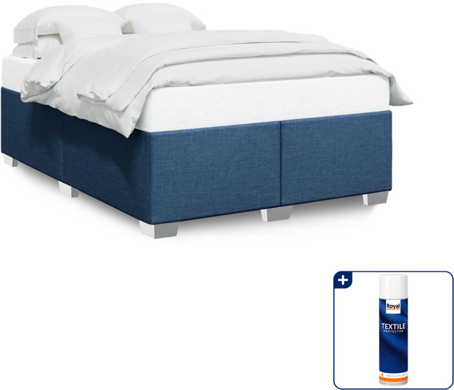vidaXL Queensize bedframe - 160 x 200 cm - stof - blauw - Inclusief textielbeschermer 500 ml Bruin