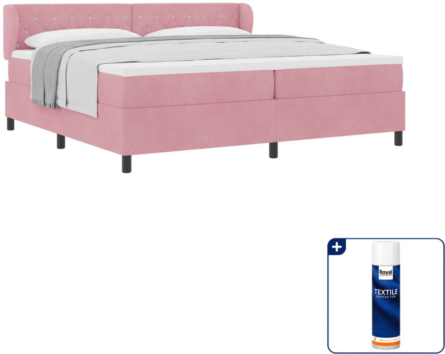 vidaXL boxspringbed - 200 x 200 cm - fluweel - roze - Inclusief textielbeschermer 500 ml
