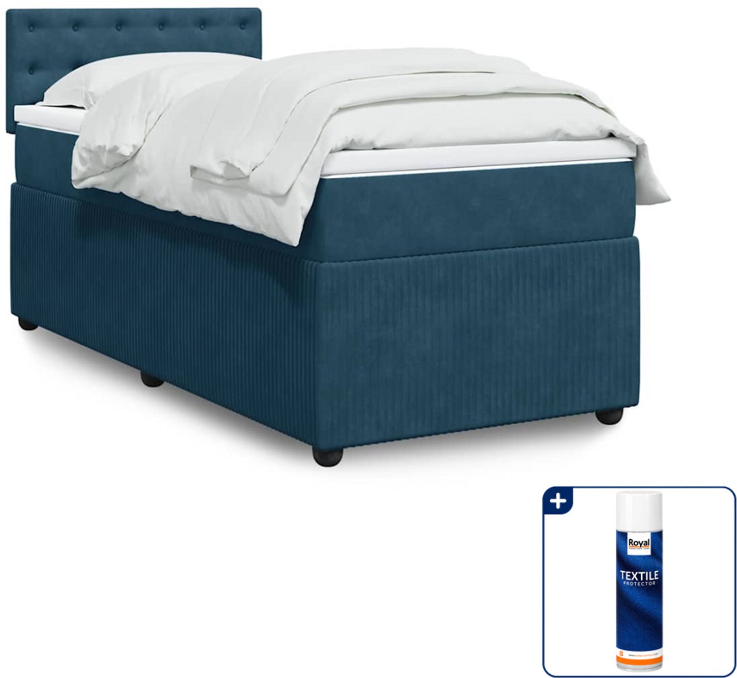 vidaXL boxspring met matras 100 x 200 cm - fluweel - blauw - Inclusief textielbeschermer 500 ml