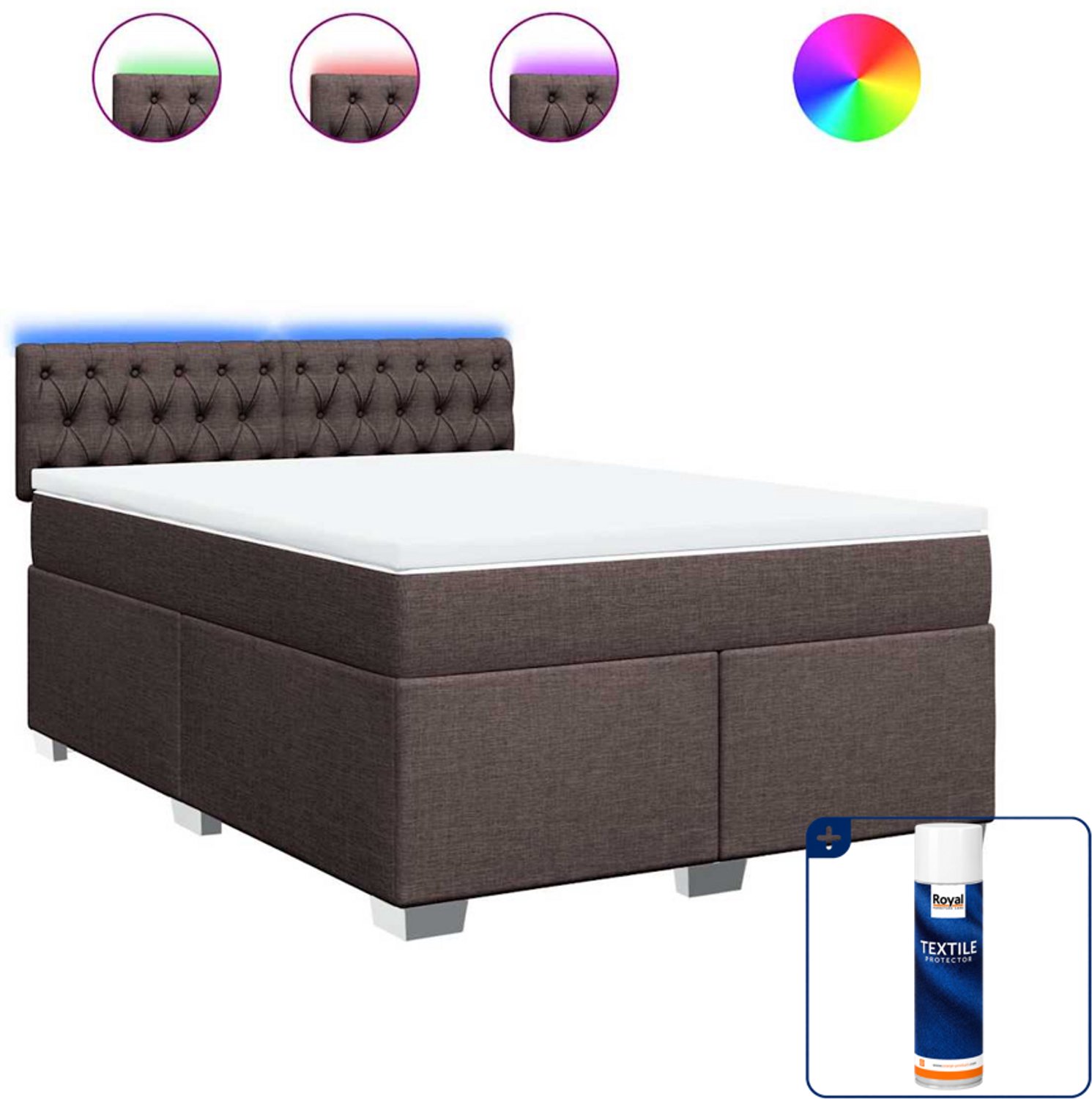 vidaXL boxspring met matras - 140 x 190 cm - donkerbruin - Inclusief textielbeschermer 500 ml