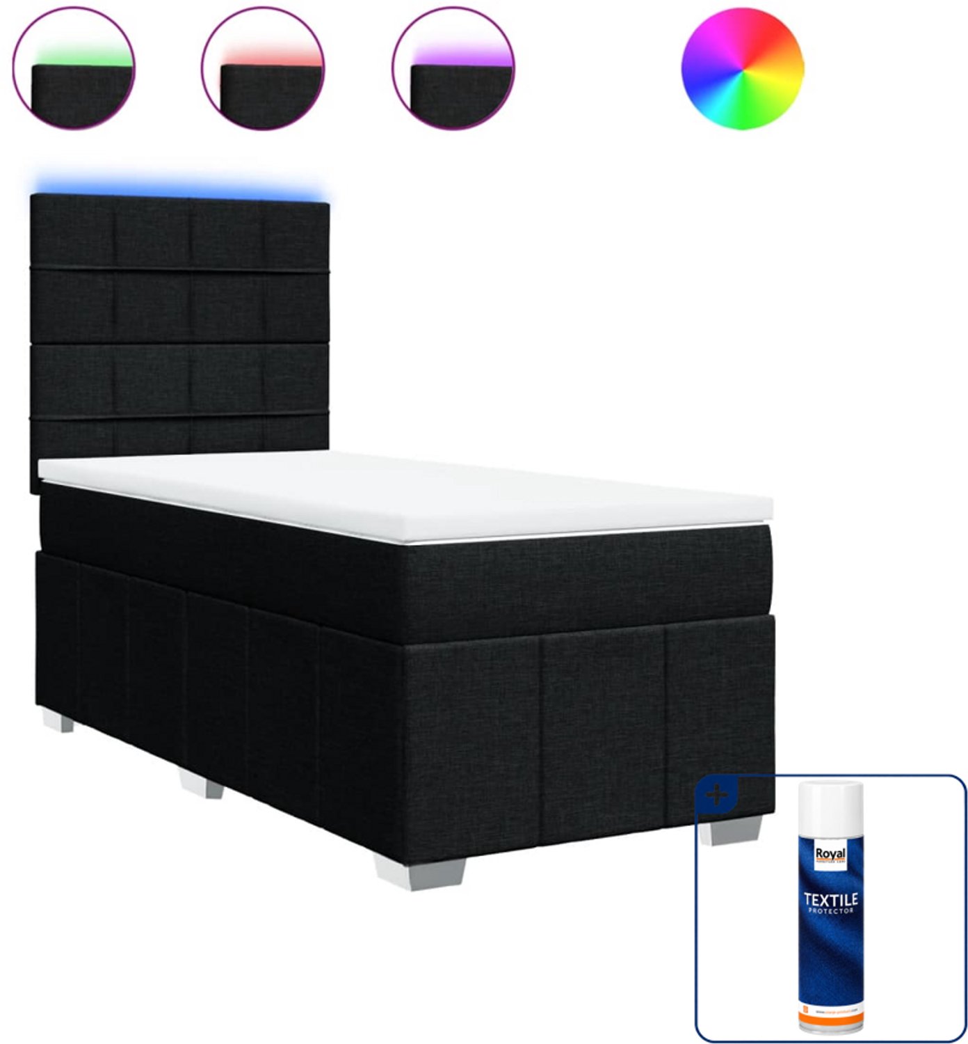 vidaXL Boxspring - 90 x 200 cm - stof - zwart - Inclusief textielbeschermer 500 ml