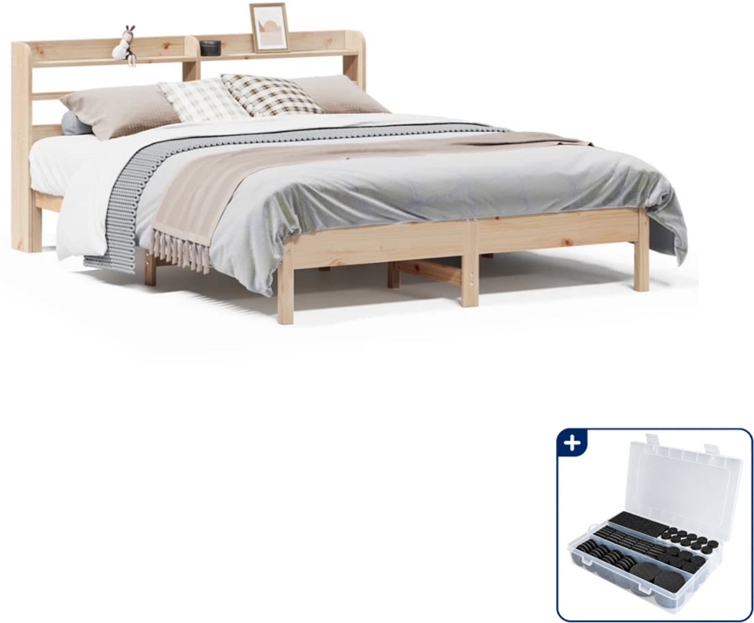 vidaXL bedframe - 150 x 200 cm - massief grenenhout - Inclusief antikrasvilt 177-delig Bruin