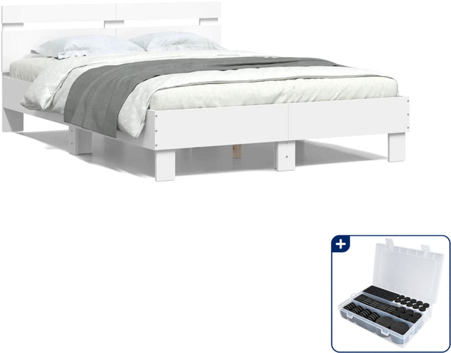 vidaXL bedframe - 120 x 200 cm - bewerkt hout - wit - Inclusief antikrasvilt 177-delig Grijs