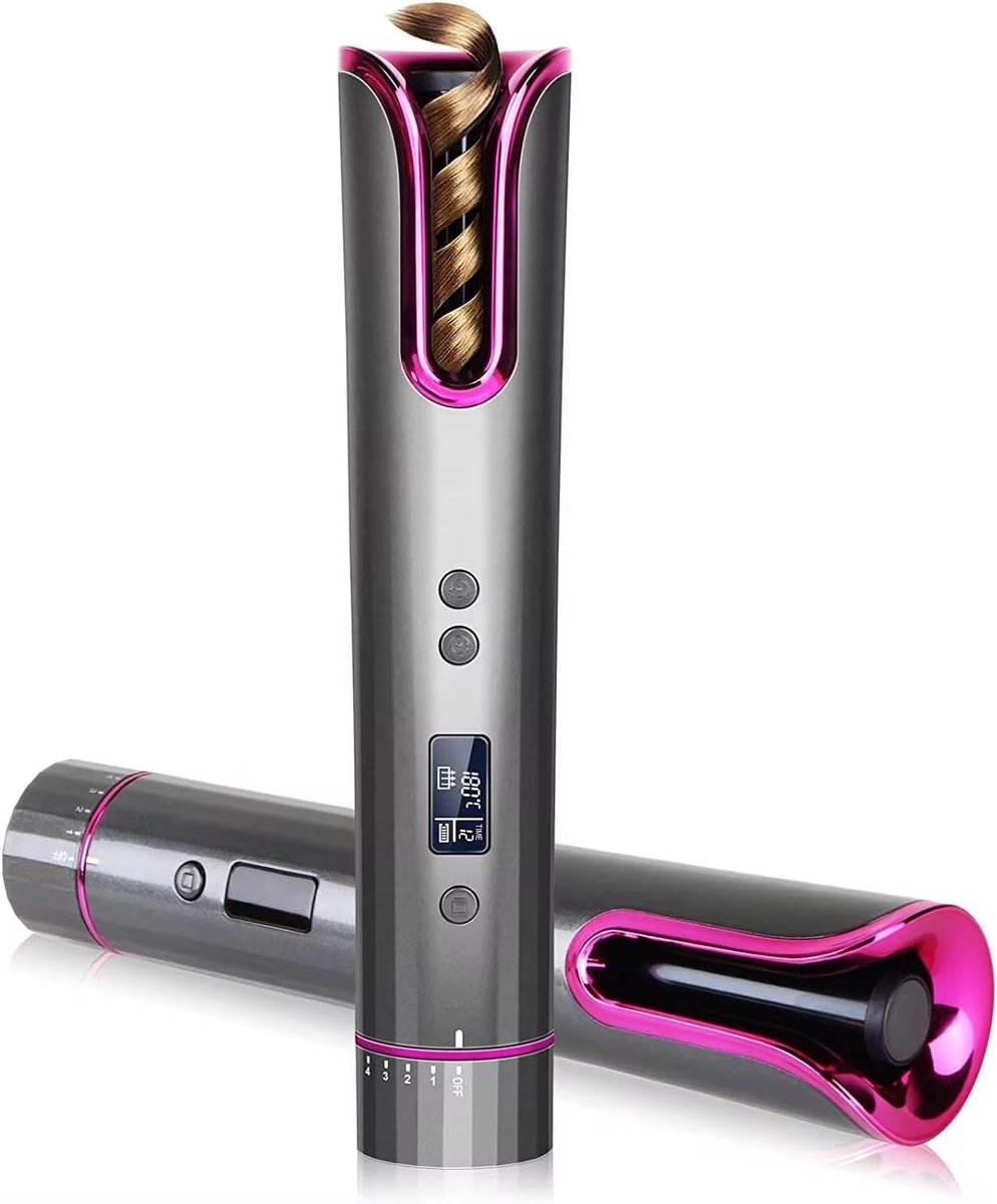 Automatische Krultang Draadloos, USB‑oplaadbaar met LCD‑display, Timer 8‑18 seconden, Instelbare Temperatuur 150‑200°C, Keramische Haarstyler