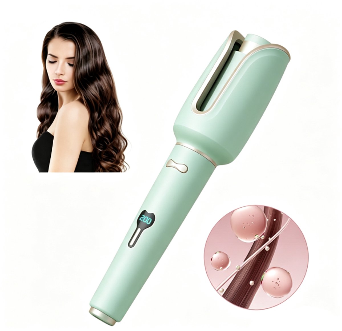 Automatische Krultang groente, Keramische Haarstyler met Snelle Verwarming, Hittebestendige Behuizing, 4 Instelbare Temperatuurstanden voor Salonkrullen Thuis