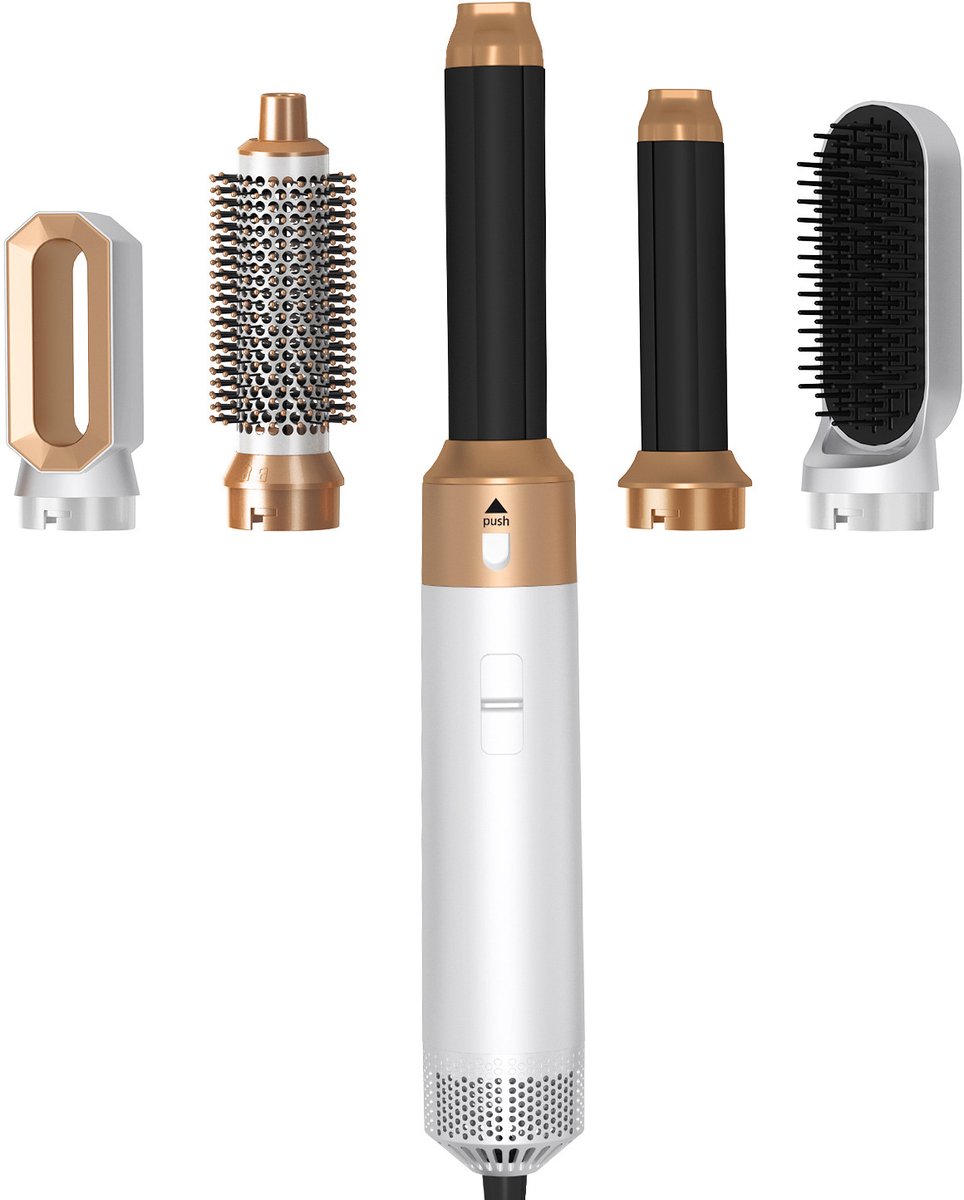 5‑in‑1 Airstyler Multistyler Föhnborstel, Haarstyler met 5 Verwisselbare Opzetstukken, Krultang en Stijlborstel, Geschikt voor Kort en Lang Haar
