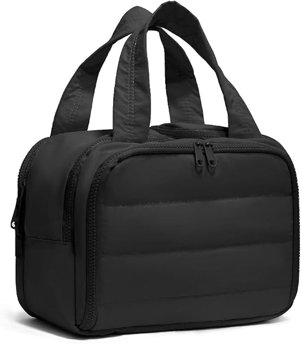 Reistoilettas – een grote make-up organizer van 30 cm met 4 vakken, waterdichte scheiding voor natte en droge spullen, en ultralichte stof – perfect voor zakenreizen, sportschoolbezoeken, familievakanties en kamperen.