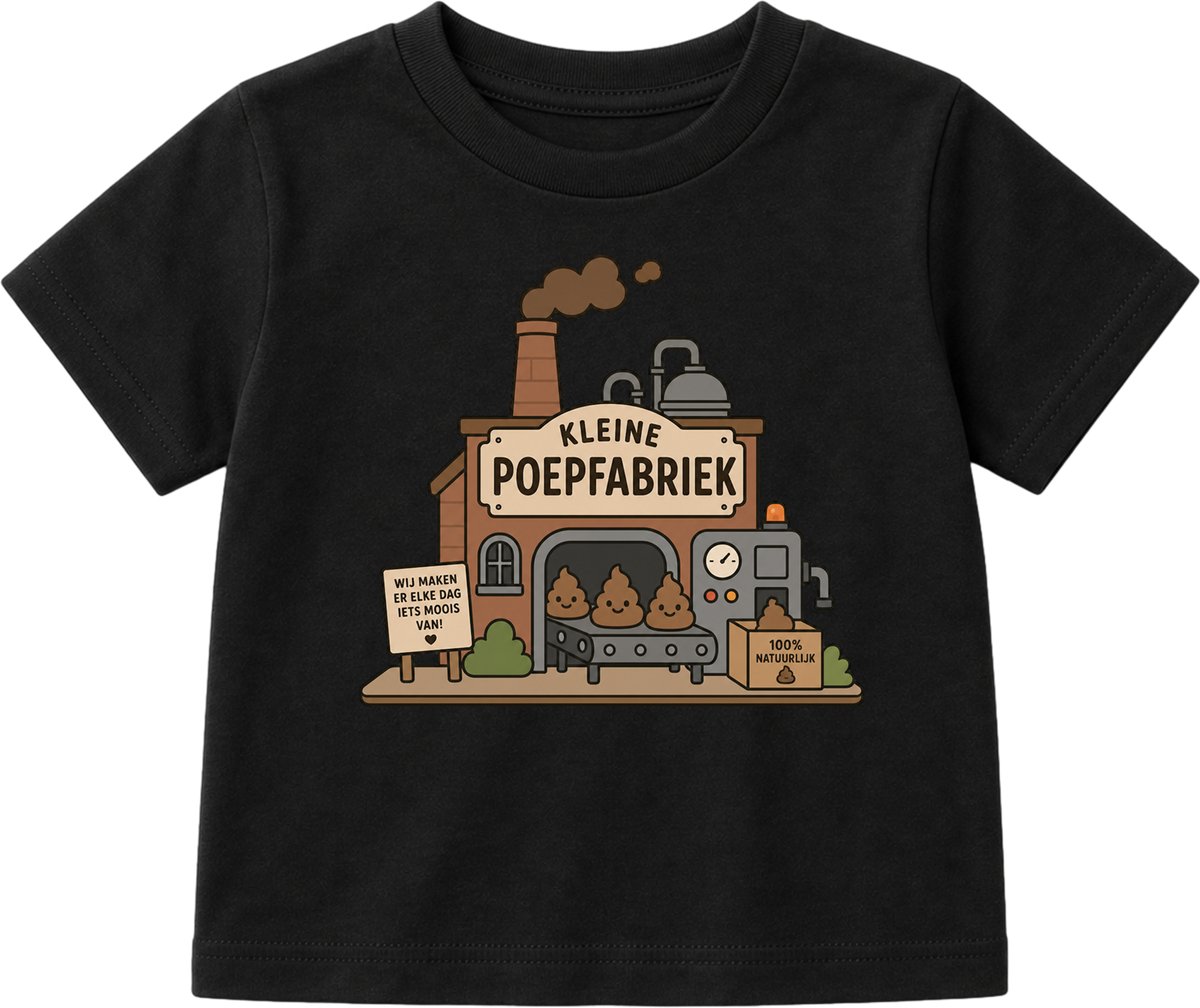 Kleine Poepfabriek T-shirt - Zwangerschap Aankondiging Cadeau – Unisex T-Shirt voor Jongens & Meisjes & Baby Tshirt met Tekst – Creatieve Bekendmaking Zwangerschap voor Opa, Oma & Grote Broer/Zus – Origineel Baby Cadeau – Maat 92-101