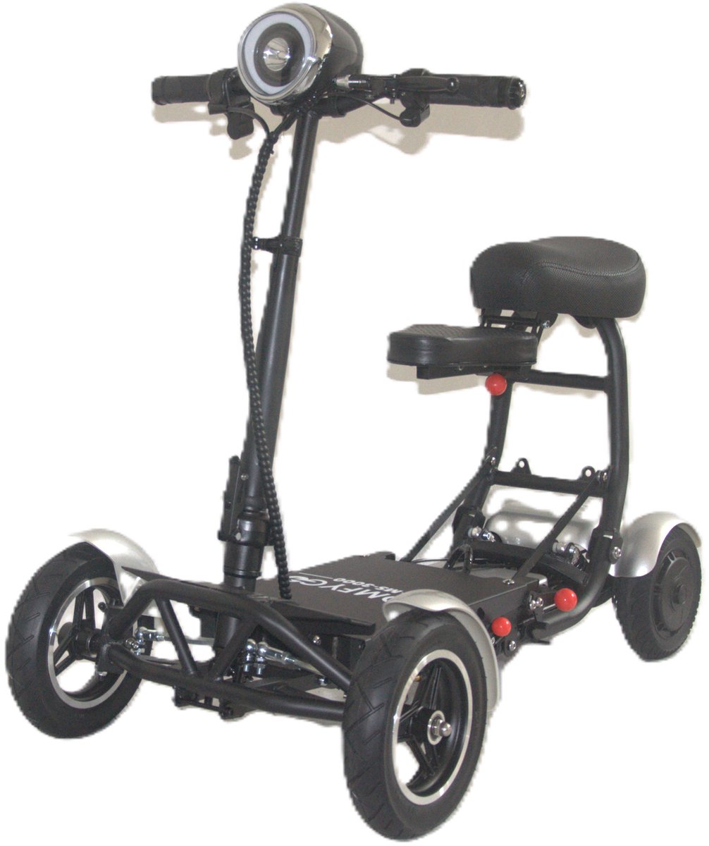 COMFYGO MS3000 Elektrische scootmobiel, 4 wielen, maximale snelheid 18 km/u, 10,4 Ah Lithium-ion accu, Actieradius tot 25 km, Zilver, Standaard stoel + Kinderzitje