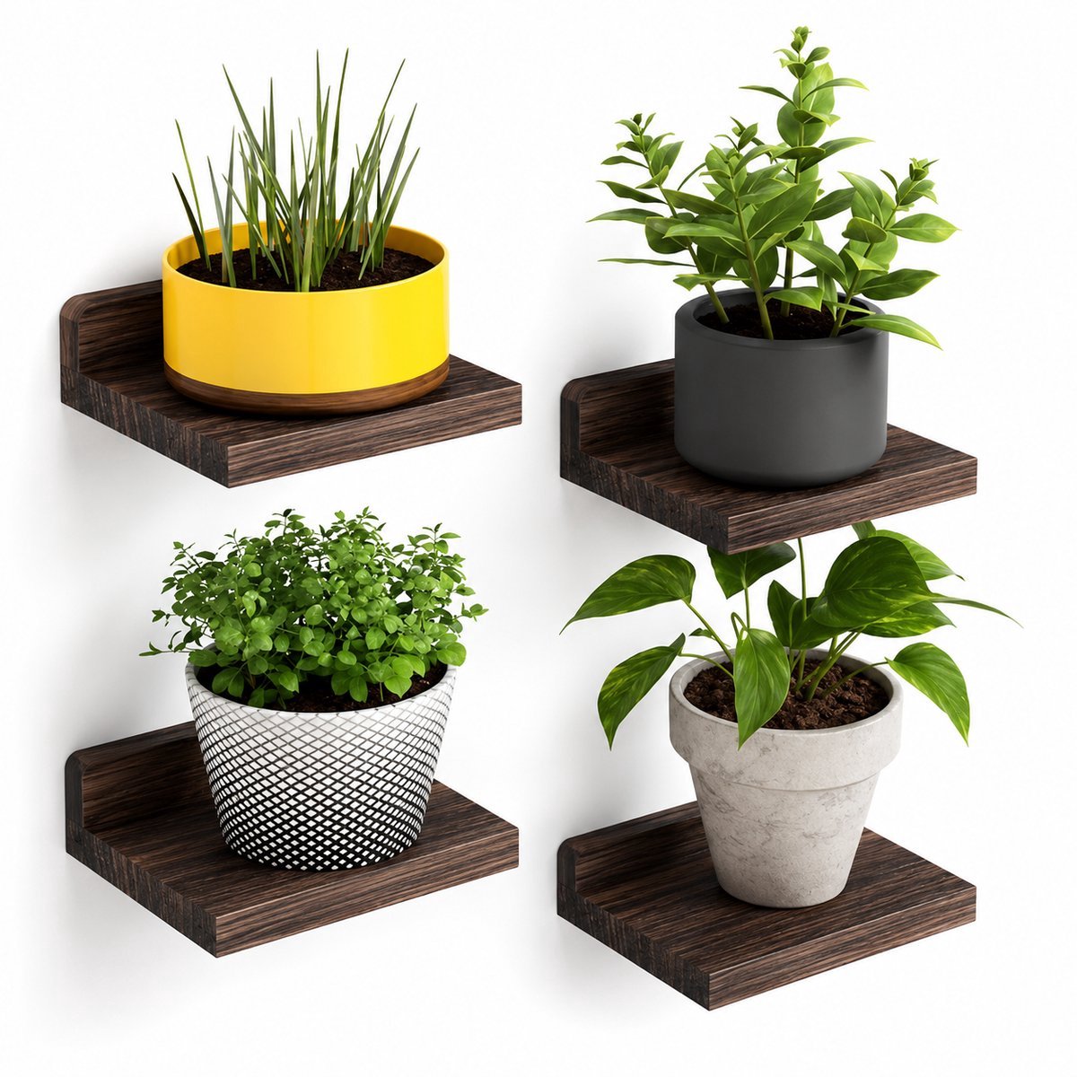 BOTC Zwevende Wandplank - 4 stuks - 12.7x12.7 cm Floating Shelves - voor Badkamer, Keuken, Woonkamer - Houten - Donker Carbonzwart