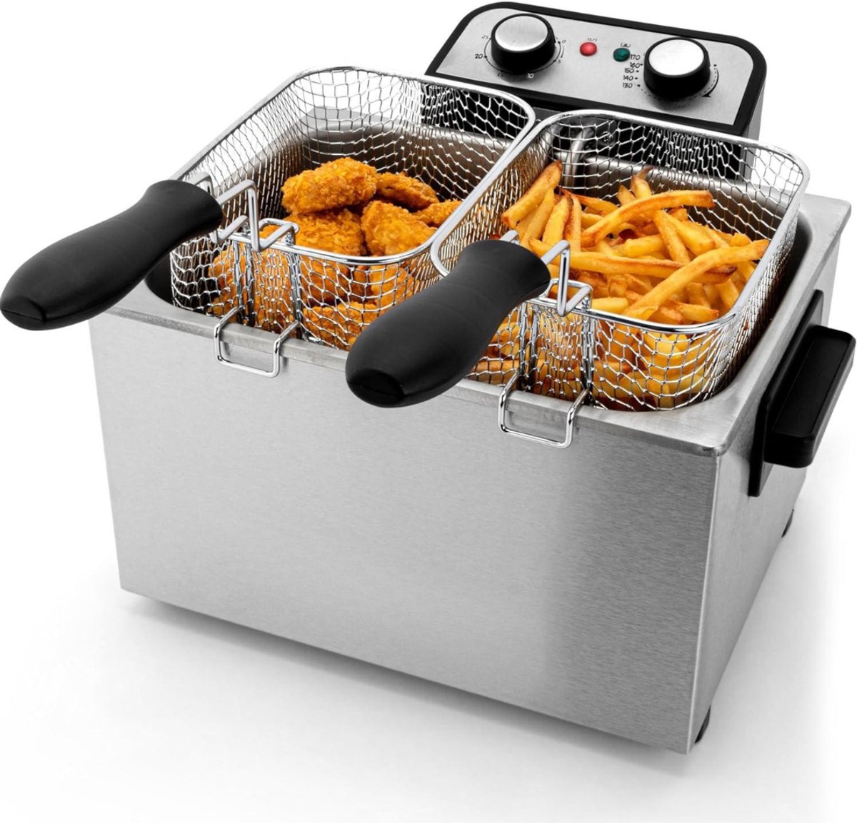 Kavo Frituurpan - Friteuse - Dubbele Frituurpan - Dubbele Friteuse - Zilver - 38cm x 38cm x 28cm