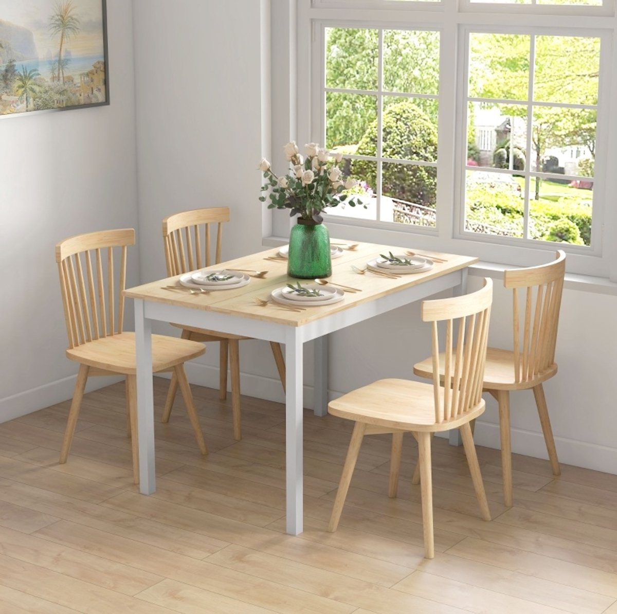 MIVRAY Eettafel - Landelijke Stijl Voor Vier Personen - Voor Keuken, Eetkamer En Thuiswerkplek - Hout - 120 X 75 X 75 Cm - Naturel Wit