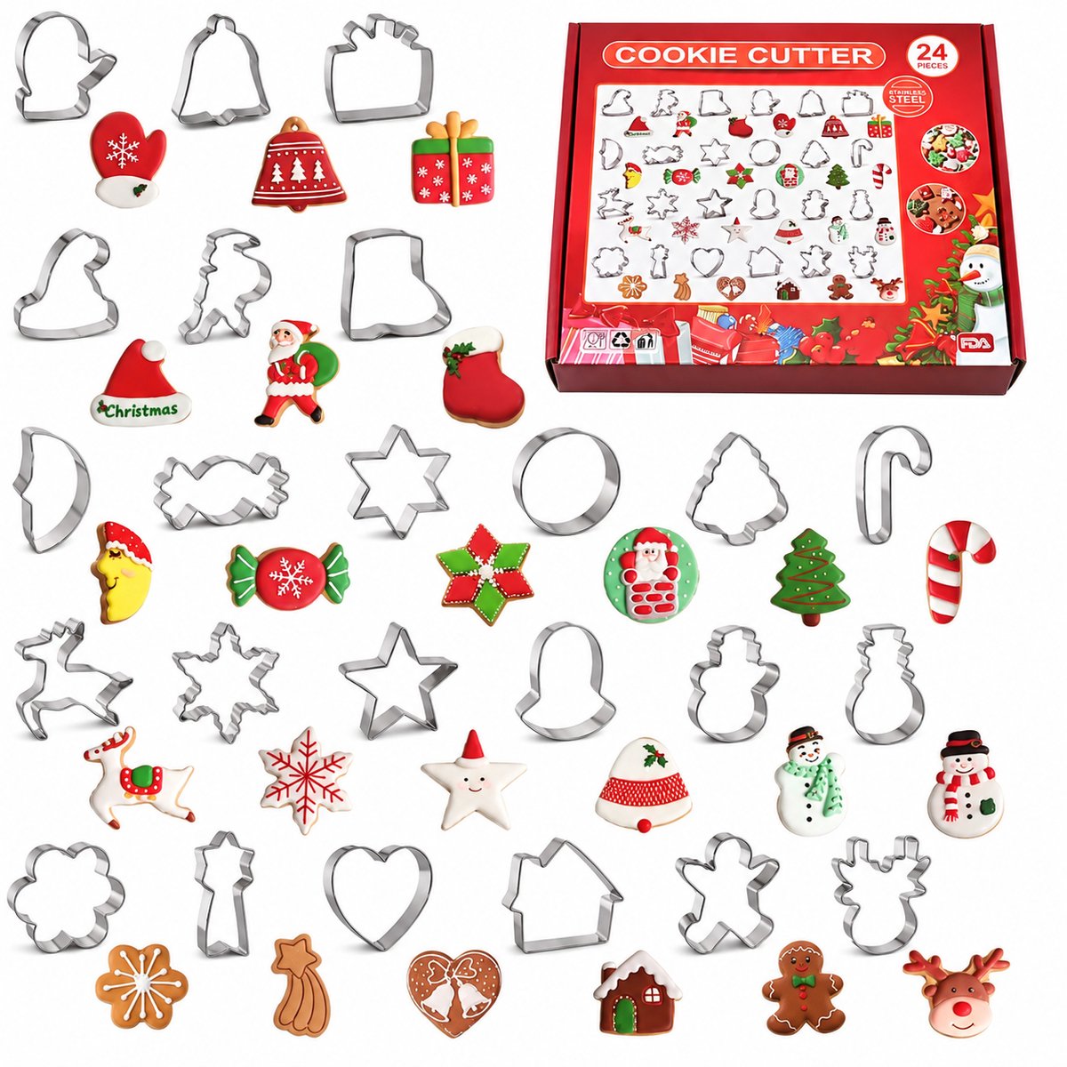 Nina’s Giftshop® Kerst Koekjes Vormpjes – RVS Uitsteekvormen 24 Stuks – Kerst Bakvormpjes & Kerstcadeau