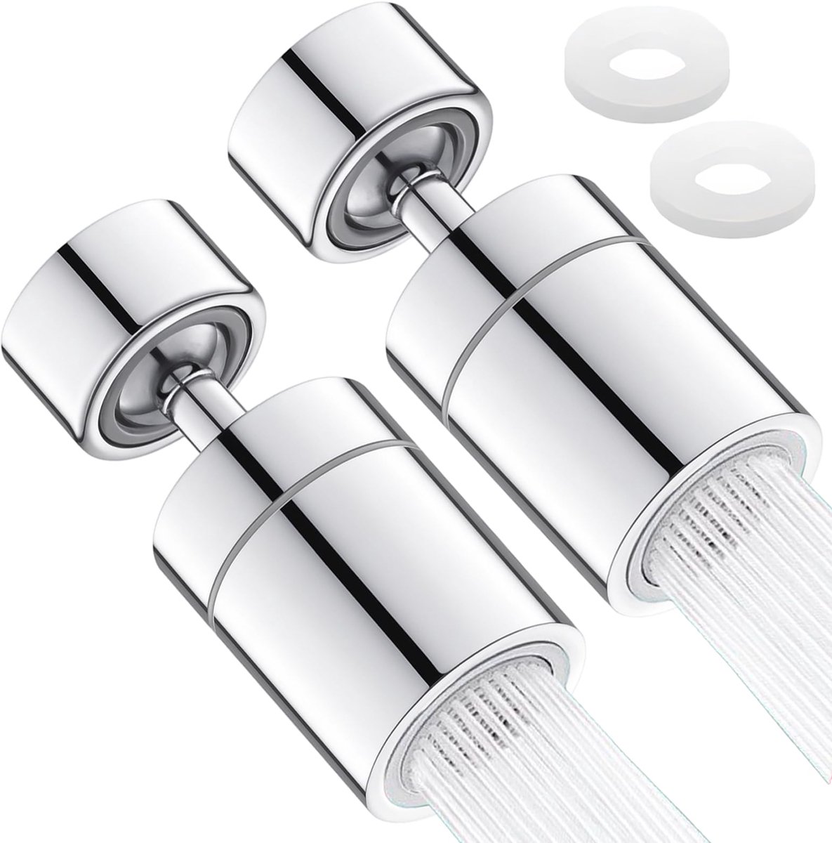2 Stuks Kraanopzetstuk - Draaibaar Zwenkbaar met Afdichtingen - Waterbespaarder voor Keuken en Badkamer - Universeel Passend 20mm 22mm 24mm