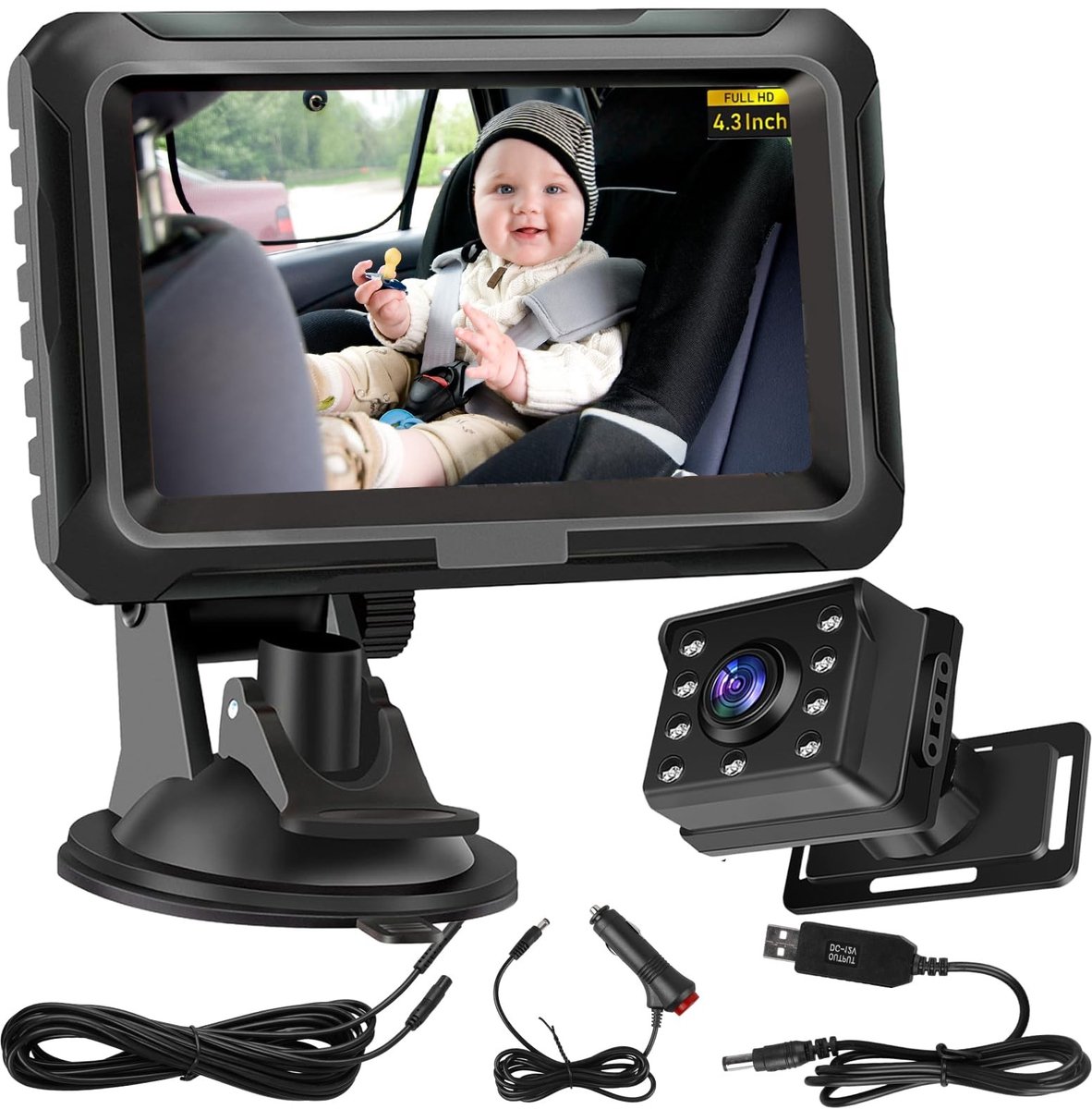 Elzusha - Baby Car Mirror HD 1080P met 4.3 Inch Display