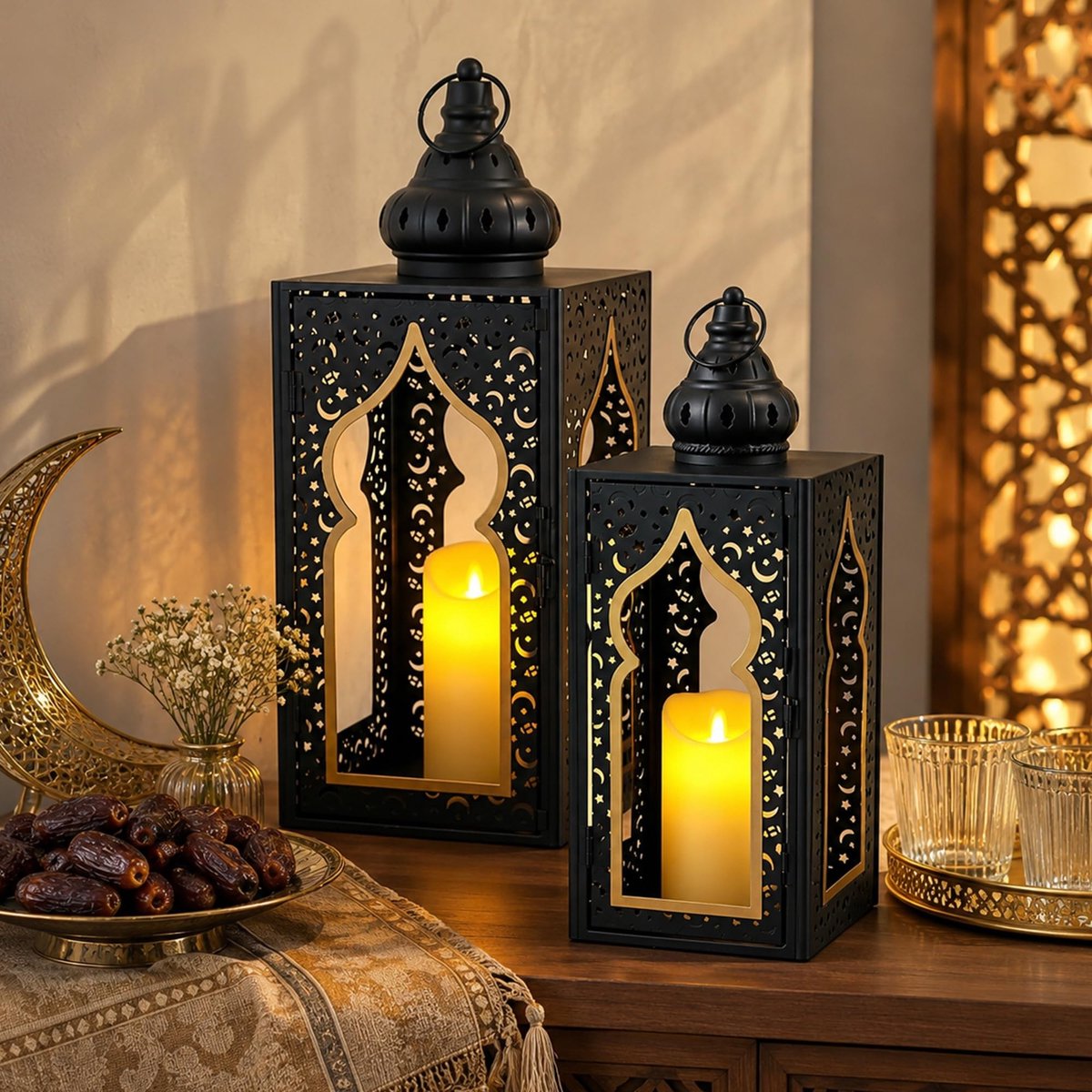 Elzusha - Set van 2 Vintage Decoratieve Kaarslantaarns