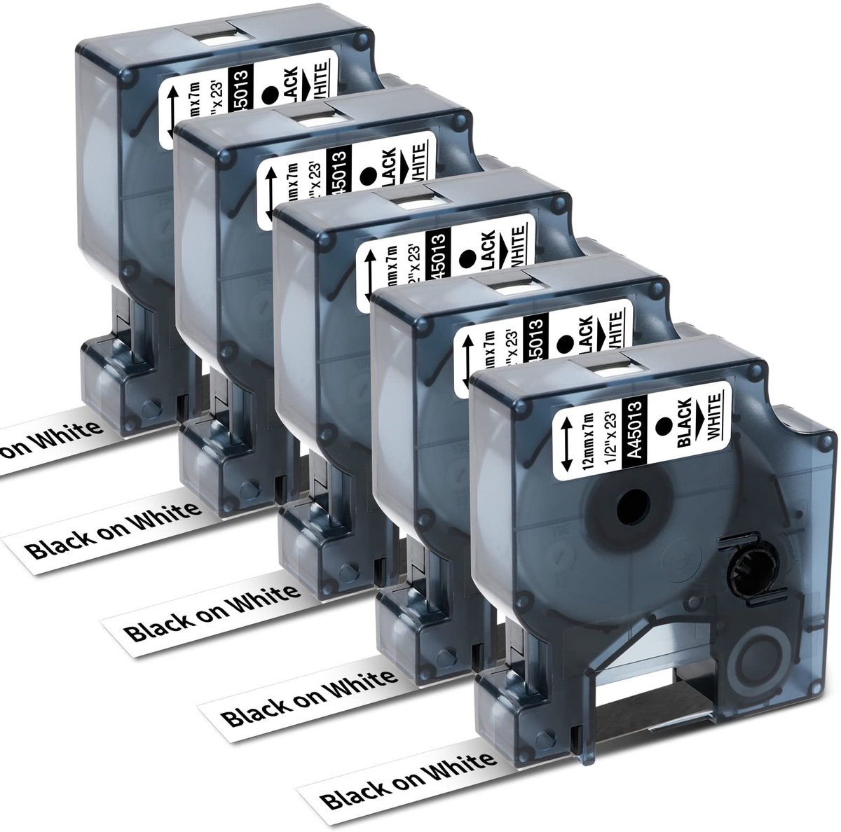 Dymo Label Tape 12mm x 7m - Zwart op Wit - 5-Pack