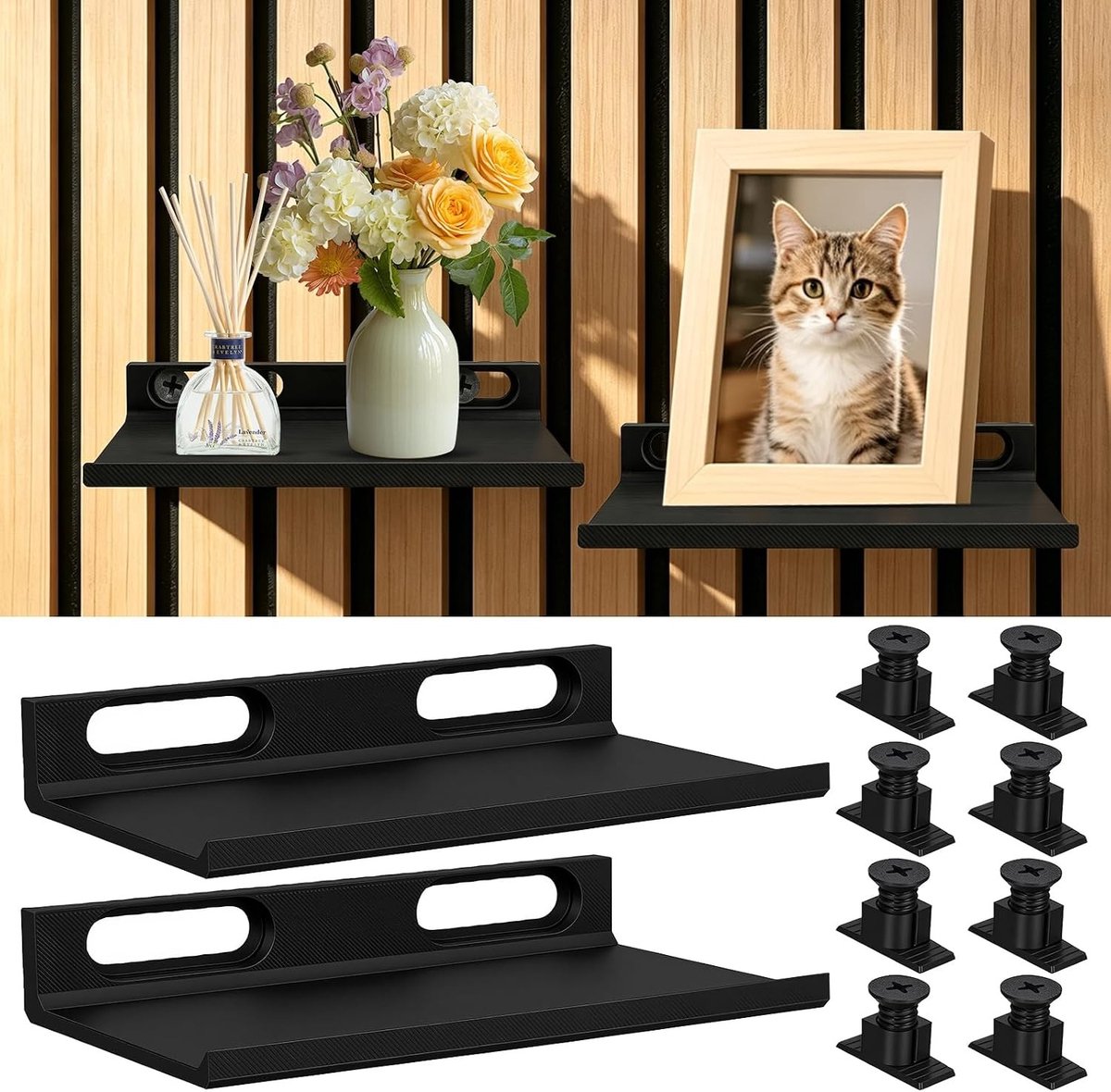 Plank voor Akoestische Panelen - Zwart - 15 x 9 x 2,4 cm - Kunststof Plank voor Decoratie - Set van 2