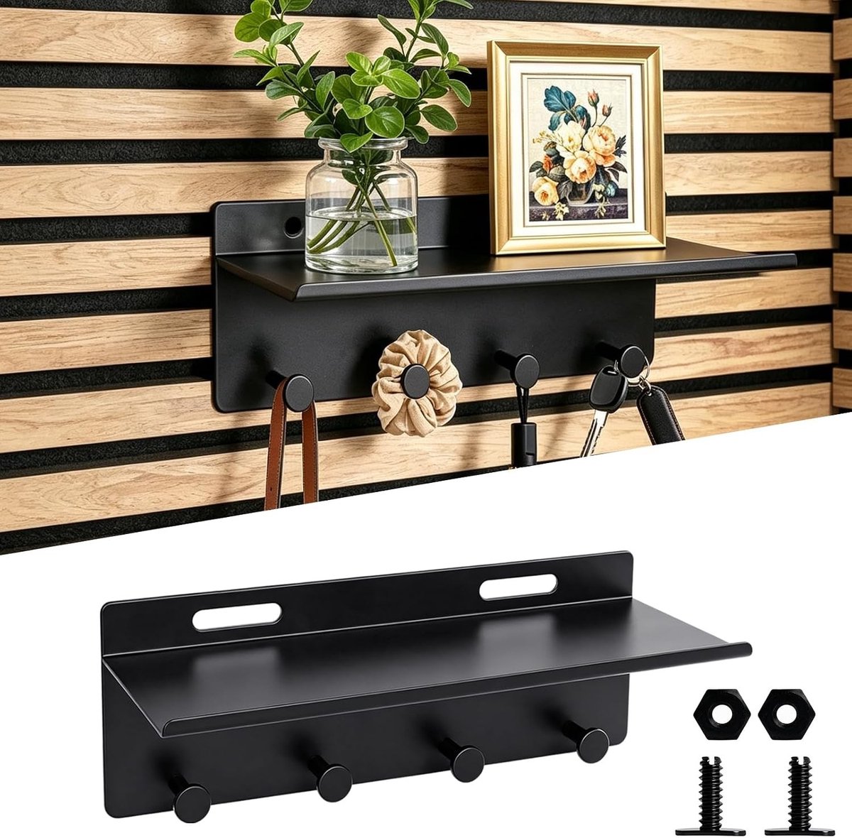 Plank voor Akoestische Panelen - Zwart - 32 x 12 cm - Boorvrij Ontwerp - Voor Wandmontage