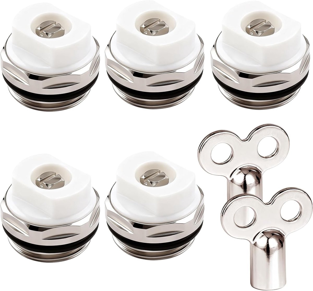 Radiator Ontluchtingsventielen Set - Vernikkeld Messing - 1/2 inch - Handmatige Ontluchtingsset met Sleutels - Voor Verwarmingssystemen