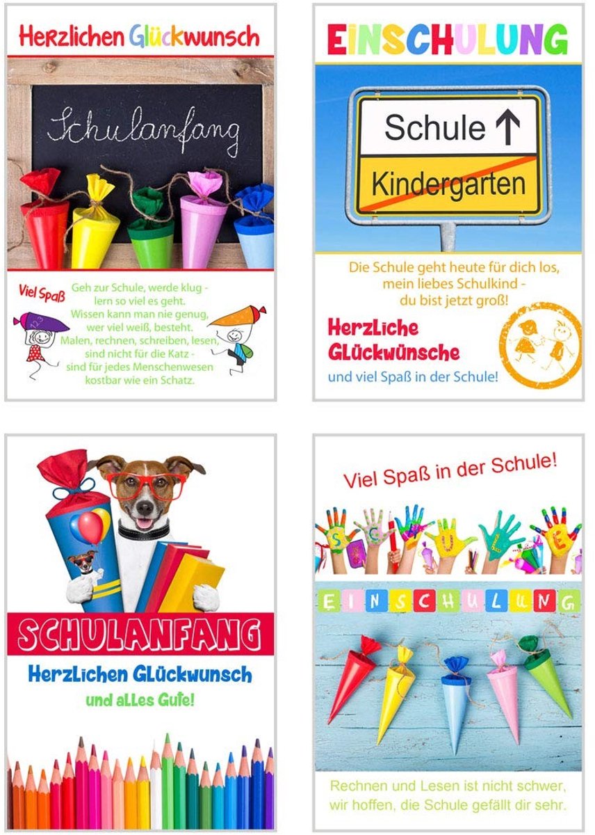 Elzusha - Set van 4 Exclusieve Wenskaarten - Eerste Schooldag met Envelop