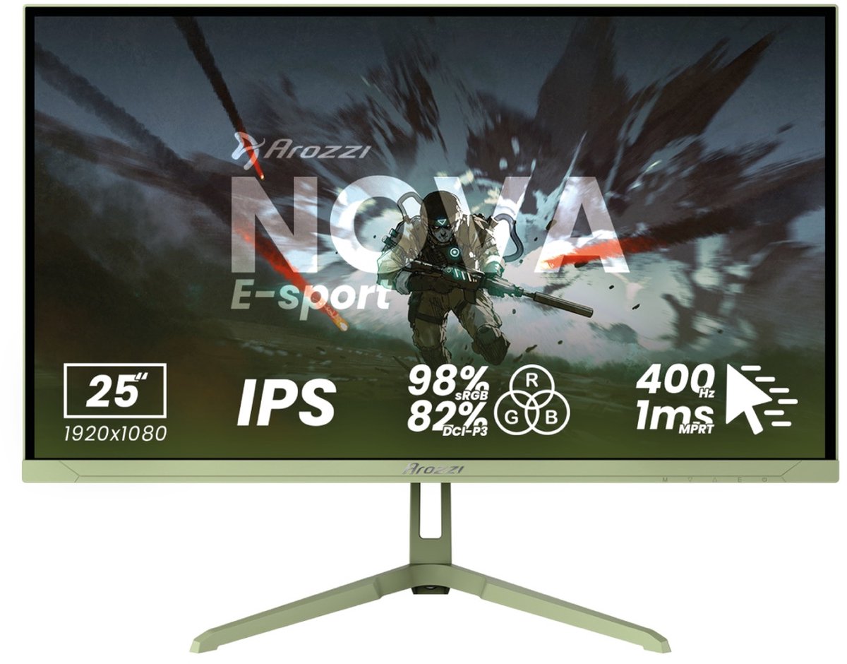 Arozzi Nova 25" E-Sport Gaming Monitor - Full HD IPS - 400Hz - Bosgroen