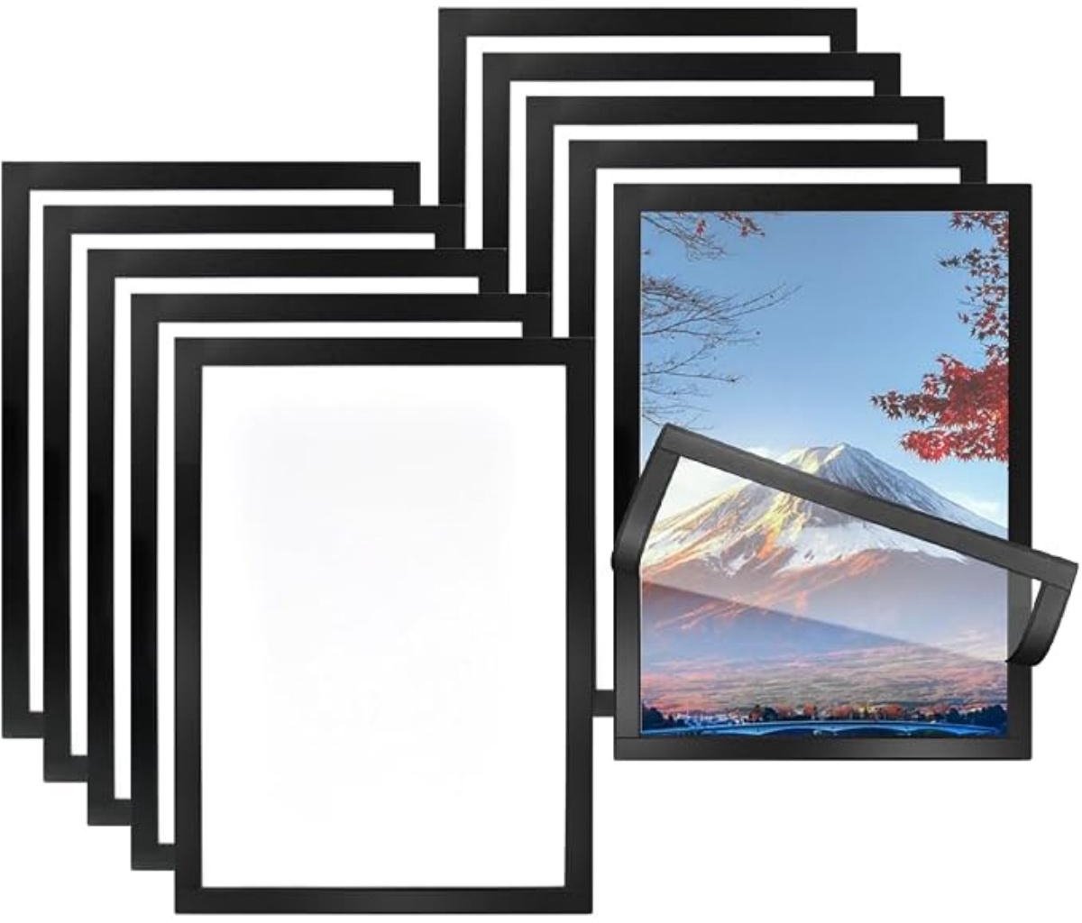 SSTRWGOOD 10 Stuks Magnetische Fotolijsten - A4 Infohouder met Magnetisch Sluiting - 23.9x32.5cm - Gemakkelijk Wisselbaar - Geschikt voor Documenten en Foto's - Kunststof - Zelfklevend Opklapbaar Systeem