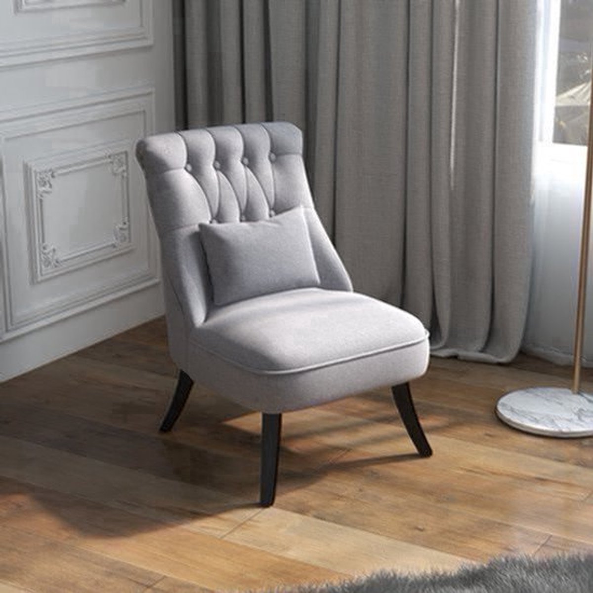 Relaxfauteuil – Zithoek Fauteuil – Lounge Stoel – Leesstoel – Relaxstoel – Grijs – Linnen Look Bekleding – Stevige Houten Poten