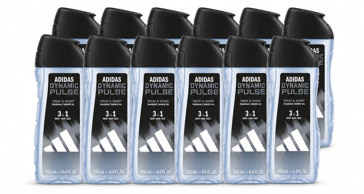 12 x Adidas – Douchegel 3-in-1 – Dynamic Pulse – 250 ml - Voordeelverpakking - 12 stuks