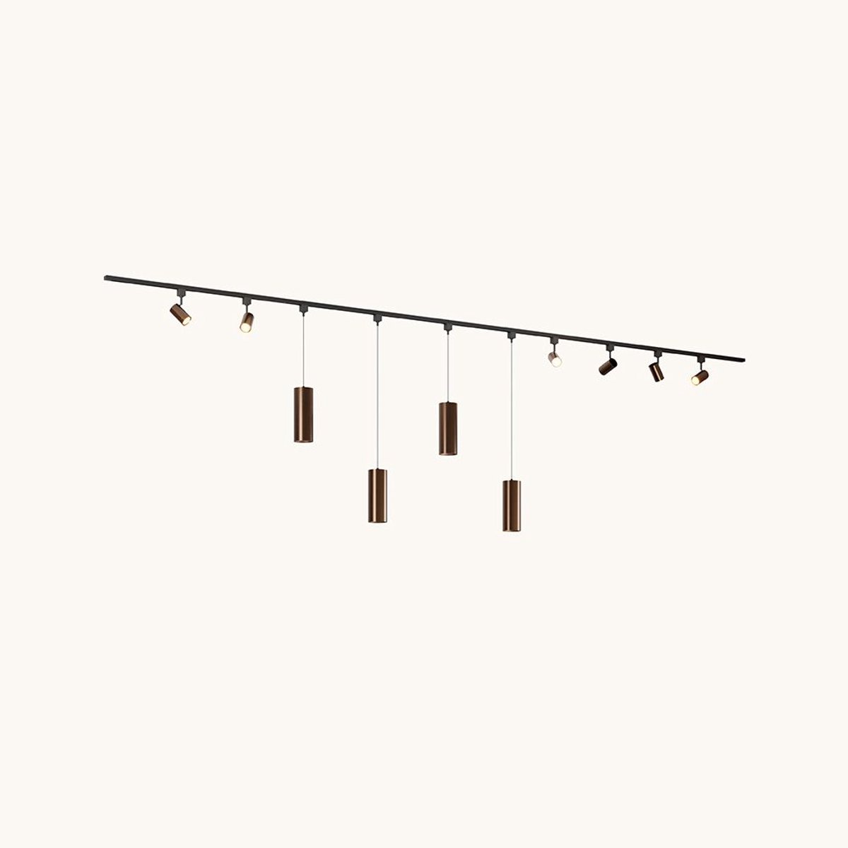 LUSENZ Railverlichting Pakket - Recht - 4x 1 m rail - 6 railspots - 4 hanglampen - Incl. 2700K GU10 - IP20 - Modulair - 230V - Beloria(L) - Brons