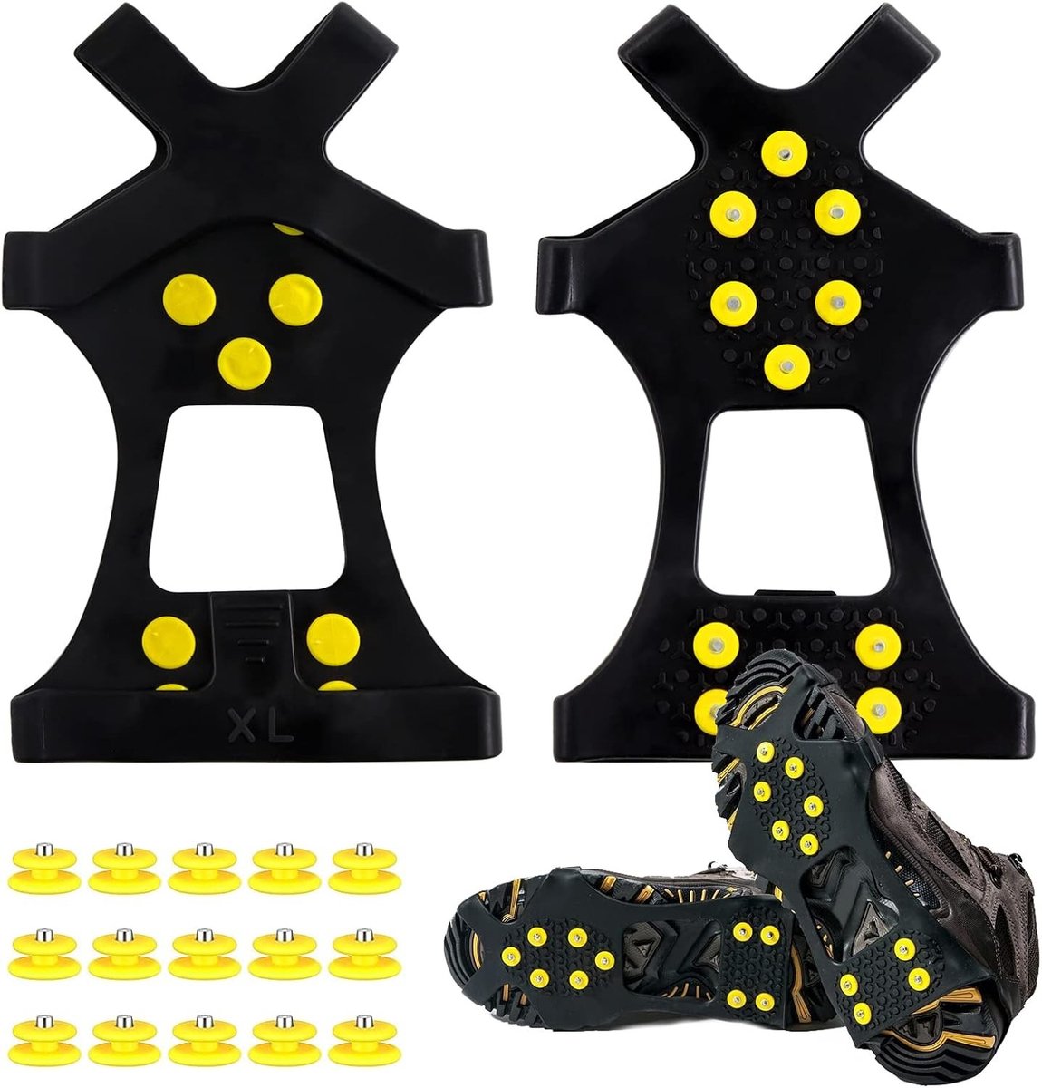 Winterse Schoen Spikes voor Optimale Grip, Antislip Crampons met 15 Vervangbare Spikes voor Bergschoenen, Ideaal voor Sneeuw en IJs