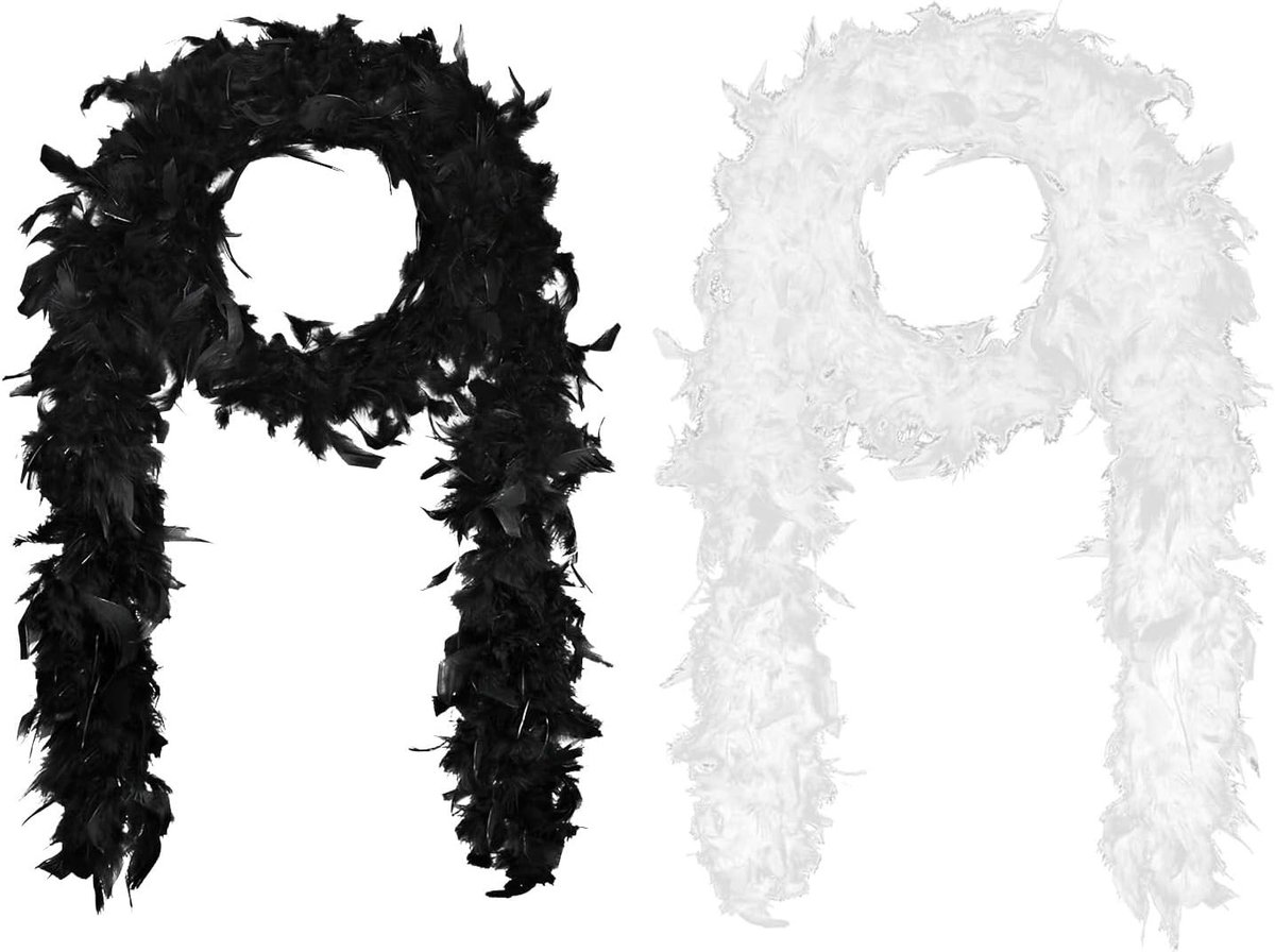 2 Pack Boa Veertjes 180 cm Zwart en Wit Charleston Accessoire voor Dames 1920s Kostuum Gatsby Jurk Carnaval Feest Cabaret Halloween Shows, Multicolor, XL