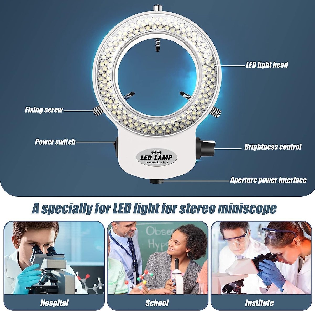 LED Microscooplamp met 144 Lichten, Verstelbare Ringlamp voor Stereo Microscoop, 6000K Verlichting, Ideaal voor Laboratoria en Onderzoek