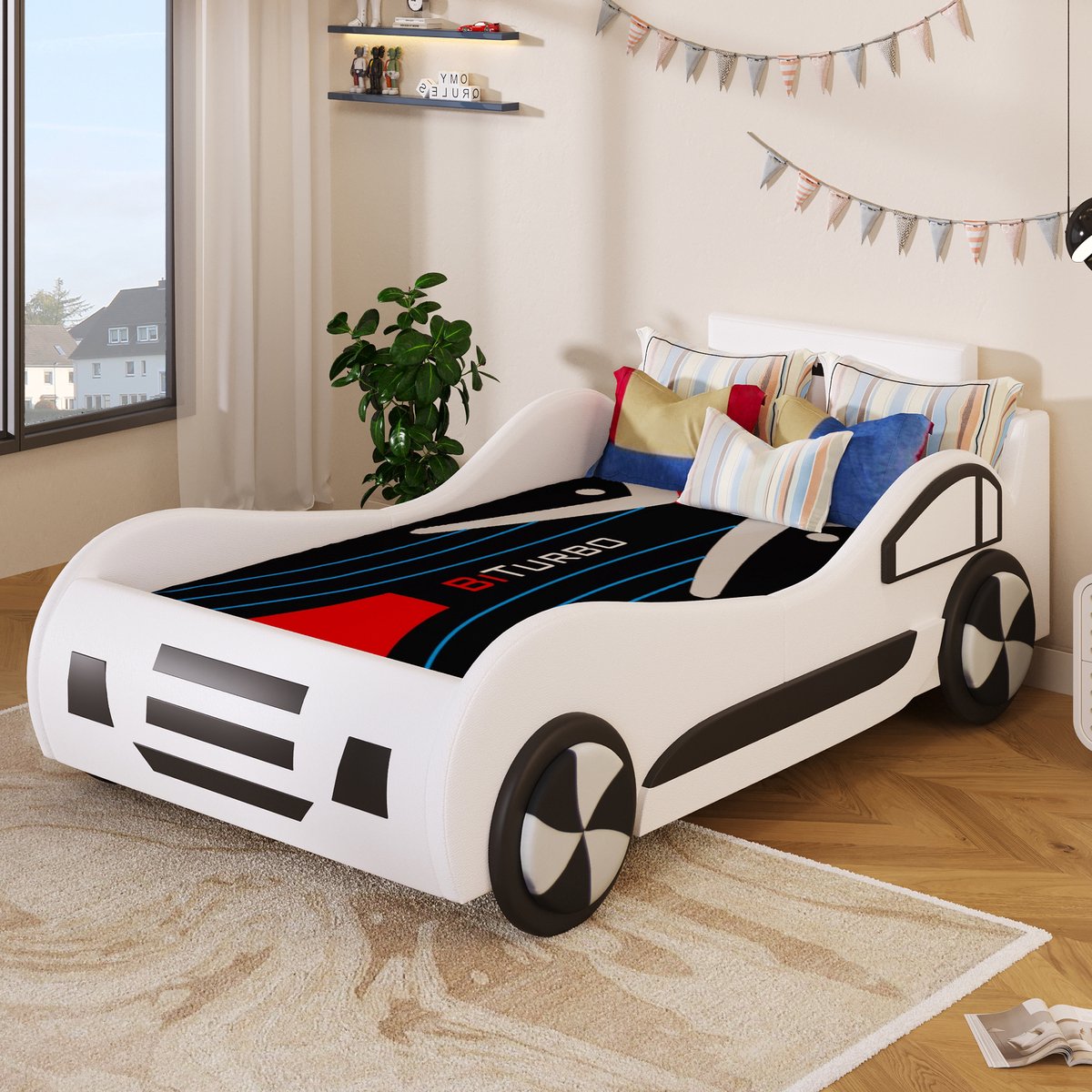 Sweiko Kinderbed - 90 x 200 cm - Automodel - Opbergruimte - Zonder matras - Wit