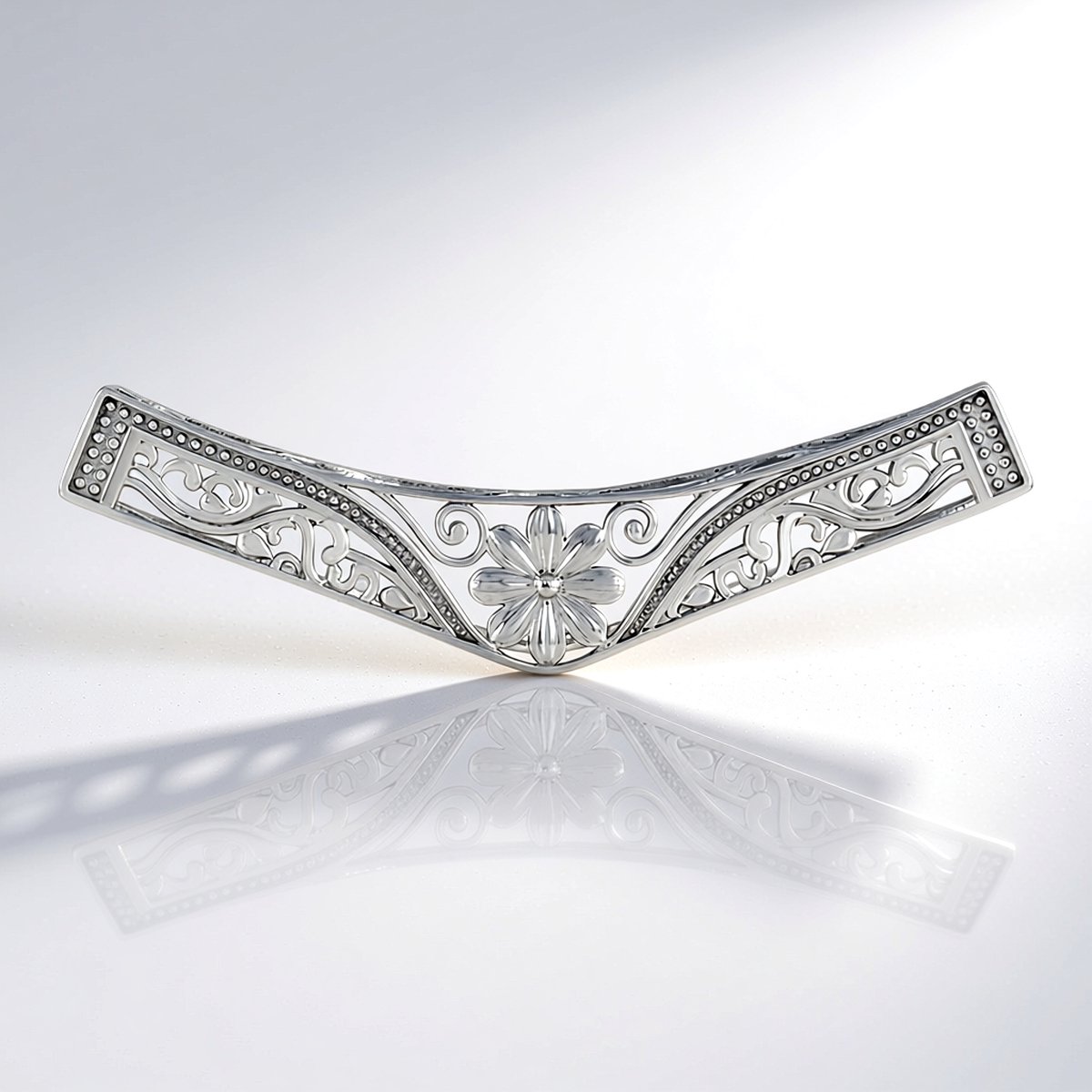 Cavill - Zilveren Hanger - 925 Sterling Zilver Geplatineerd - Bloemmotief - Monosono Collectie - Elegante V-vorm - Tijdloos & Stijlvol Sieraad Dames