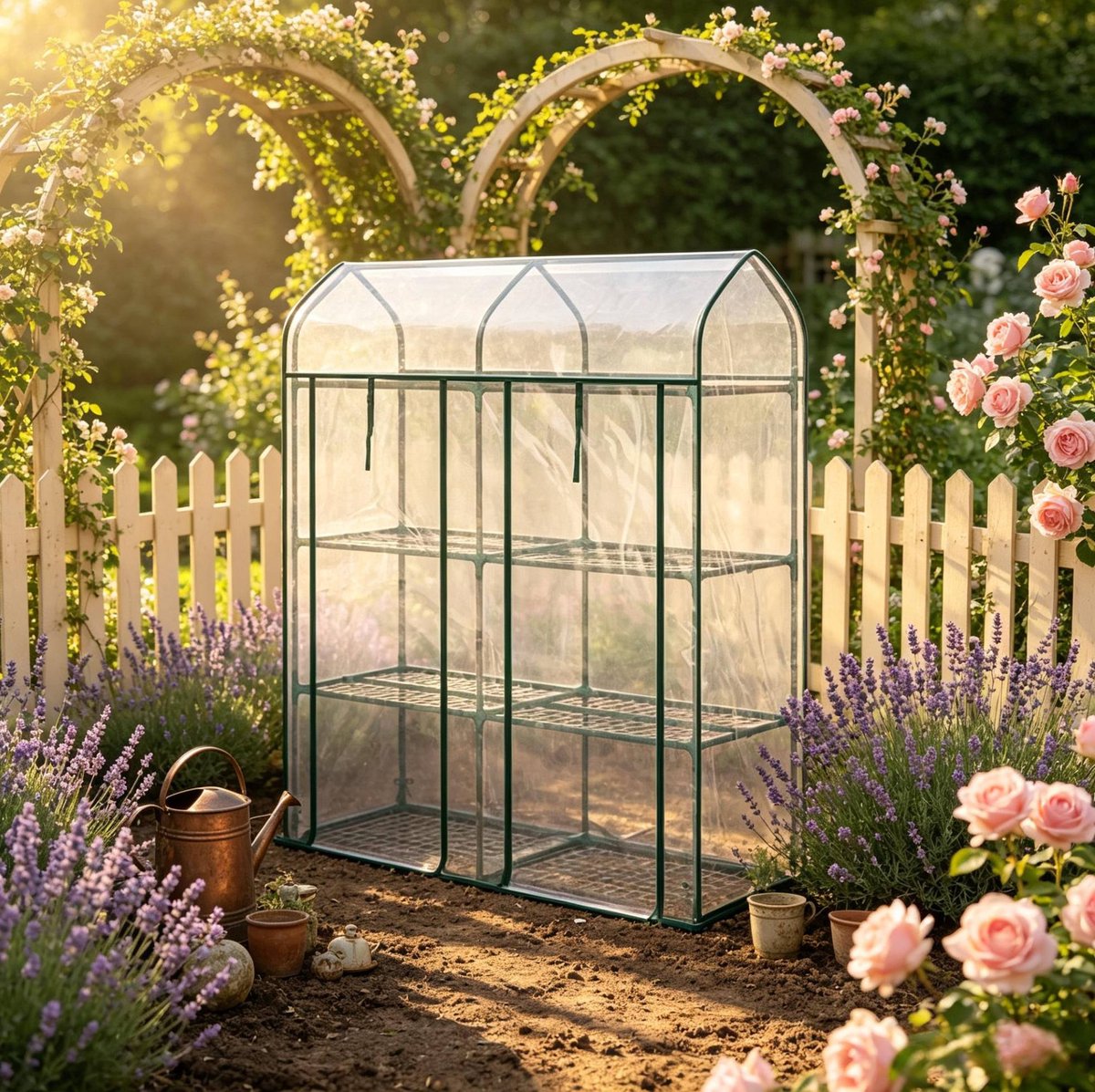 REDOM - Kweekkas - 3 niveaus met metalen rekken - Twee oprolbare deuren met ritssluiting - Stalen frame - Kunststof - Transparant - 143 x 46 x 165 cm