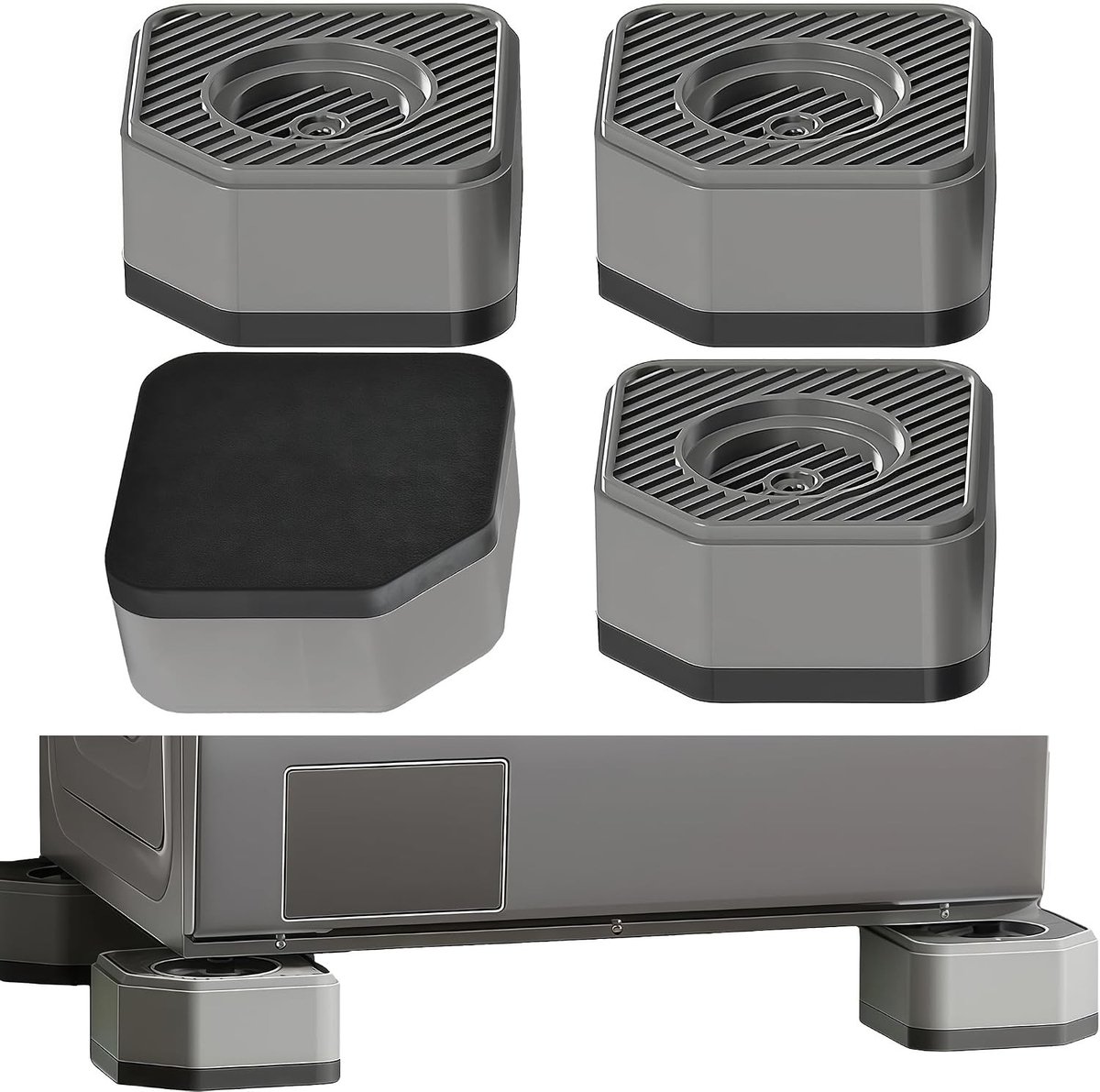 Anti vibratiematten wasmachine - Zwart - 9 x 9 x 4,5 cm - Rubber Anti-vibratievoetjes voor wasmachine en droger