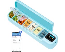 Smart Pill Organizer met alarm - Bluetooth pillendoos voor dagelijks gebruik (7 dagen) met app, reispillendoos voor wekelijks gebruik, draagbare pillenherinnering voor medicijnen, supplementen en vitamines (groen)